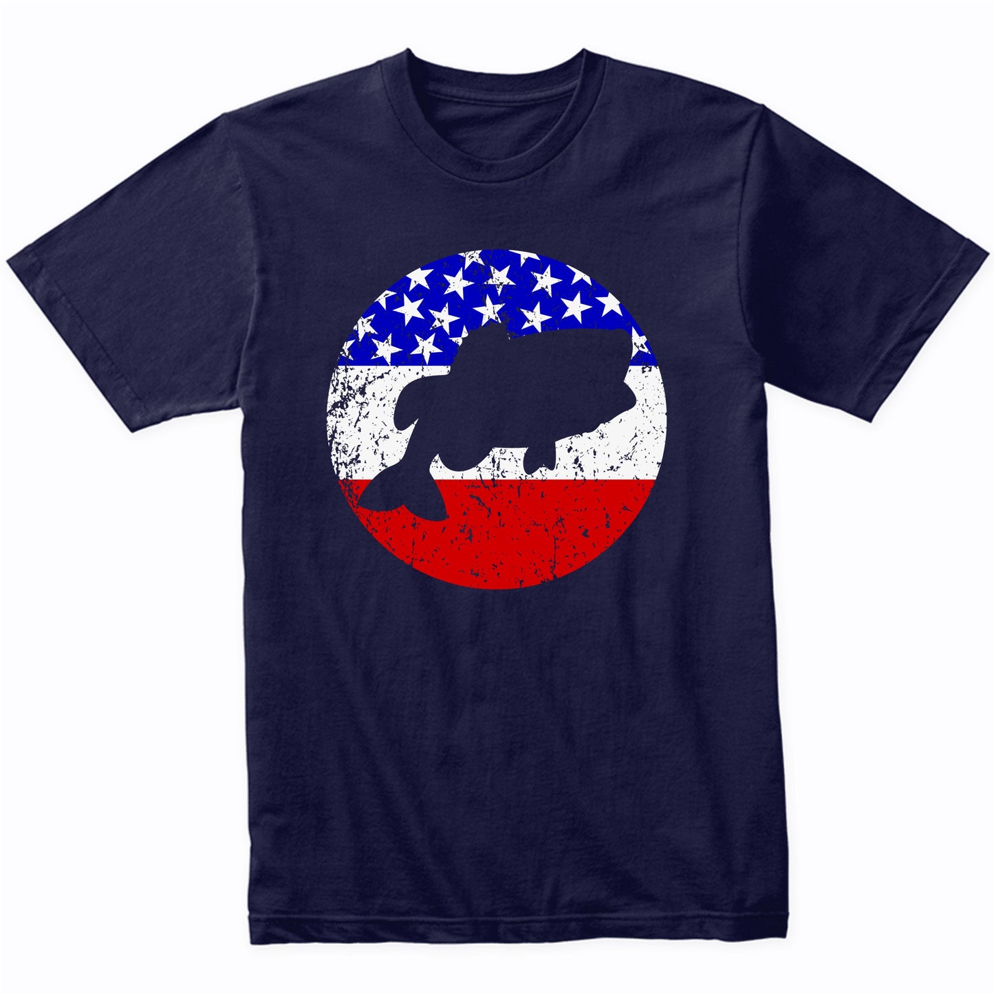 Bass Fish Retro Style Fishing American Flag T-Shirt