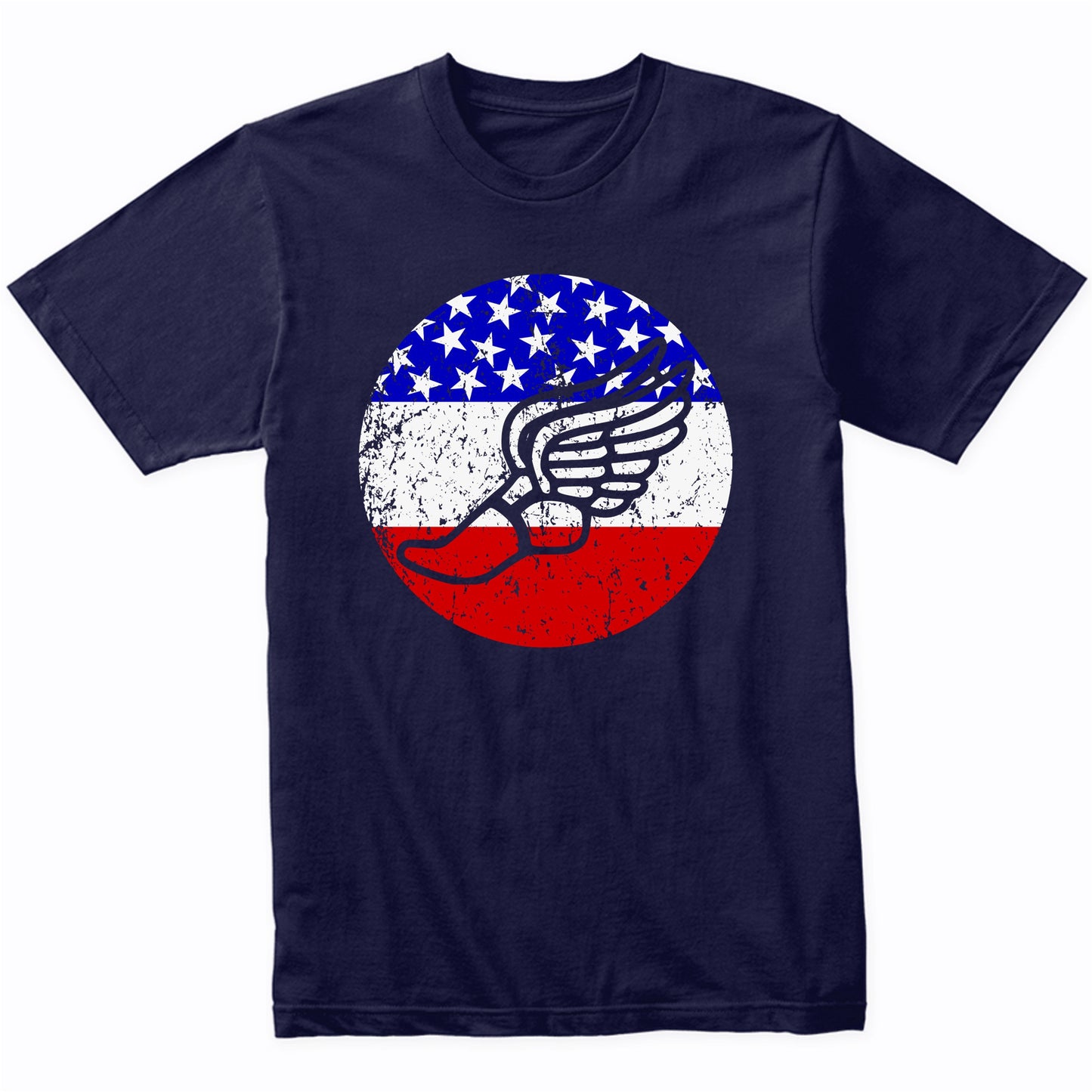 Running Shoe With Wings Retro Style Track American Flag T-Shirt