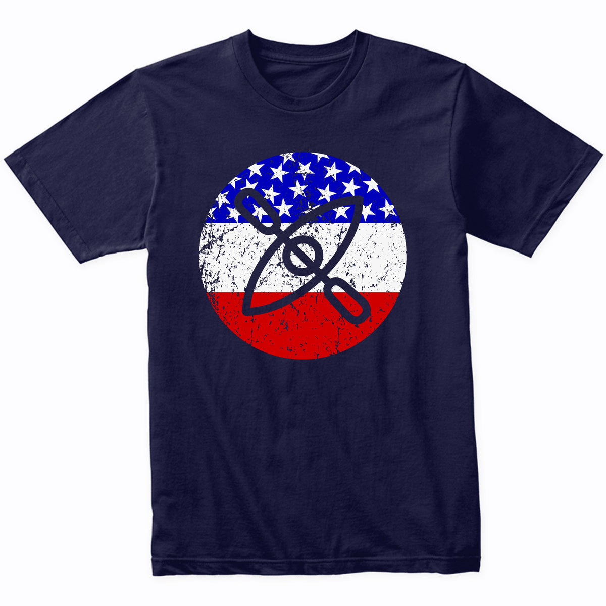 Kayak Retro Style Kayaking American Flag T-Shirt