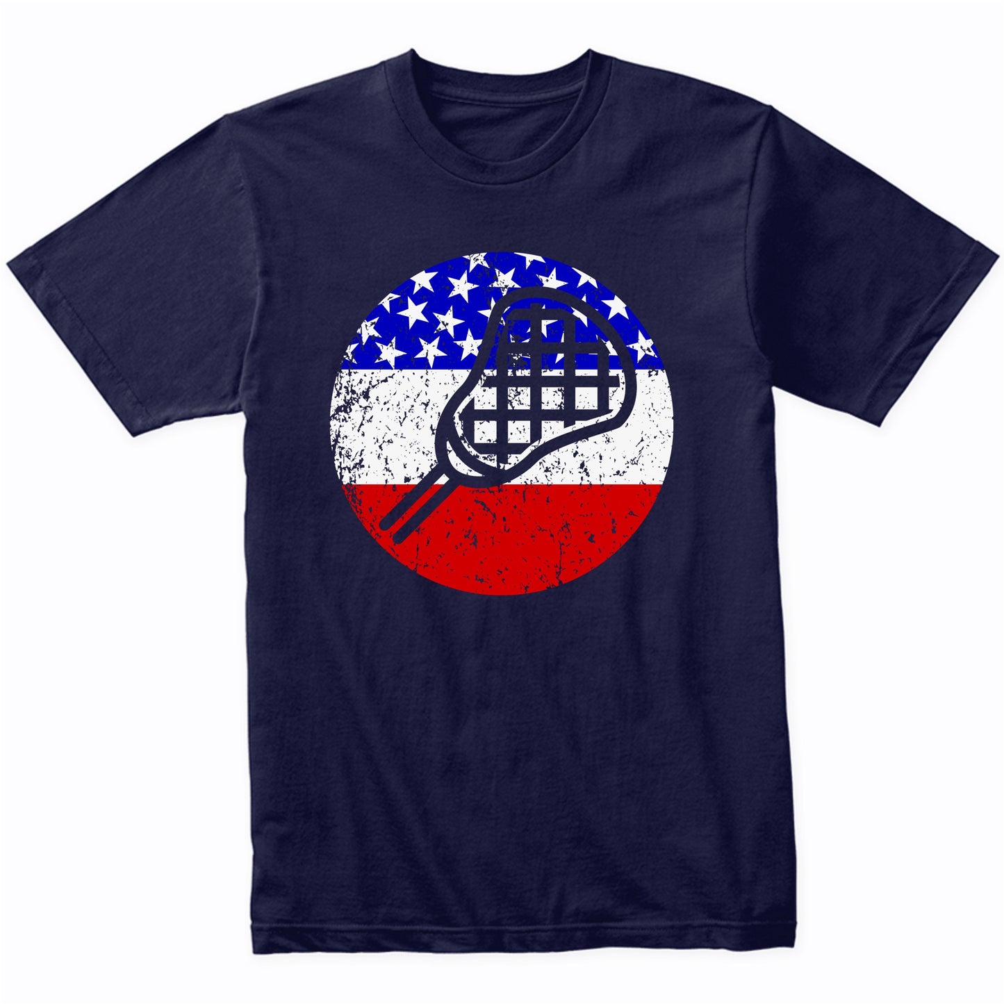 Lacrosse Stick Retro Style Sports American Flag T-Shirt