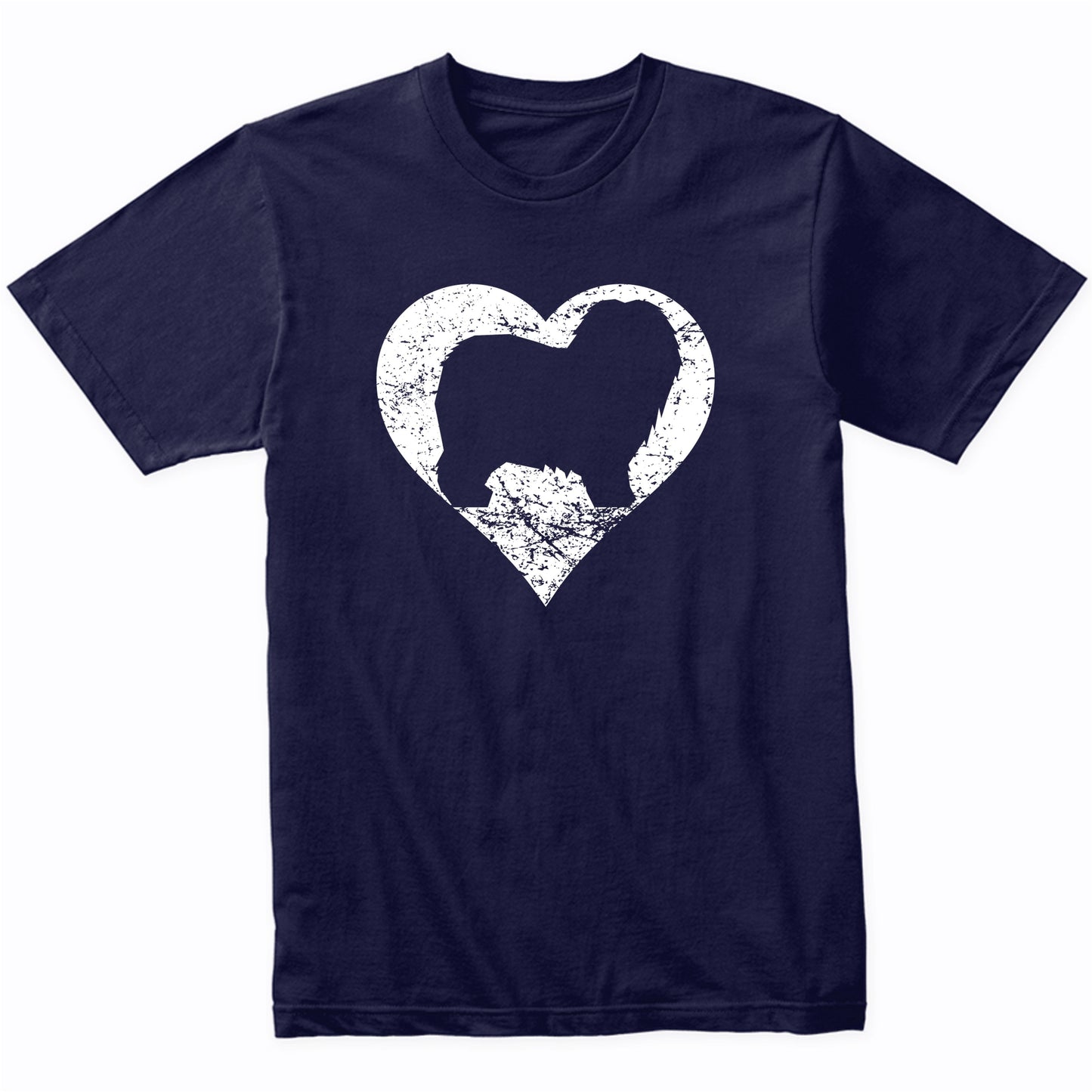 Distressed Old English Sheepdog Heart Dog Owner Graphic T-Shirt