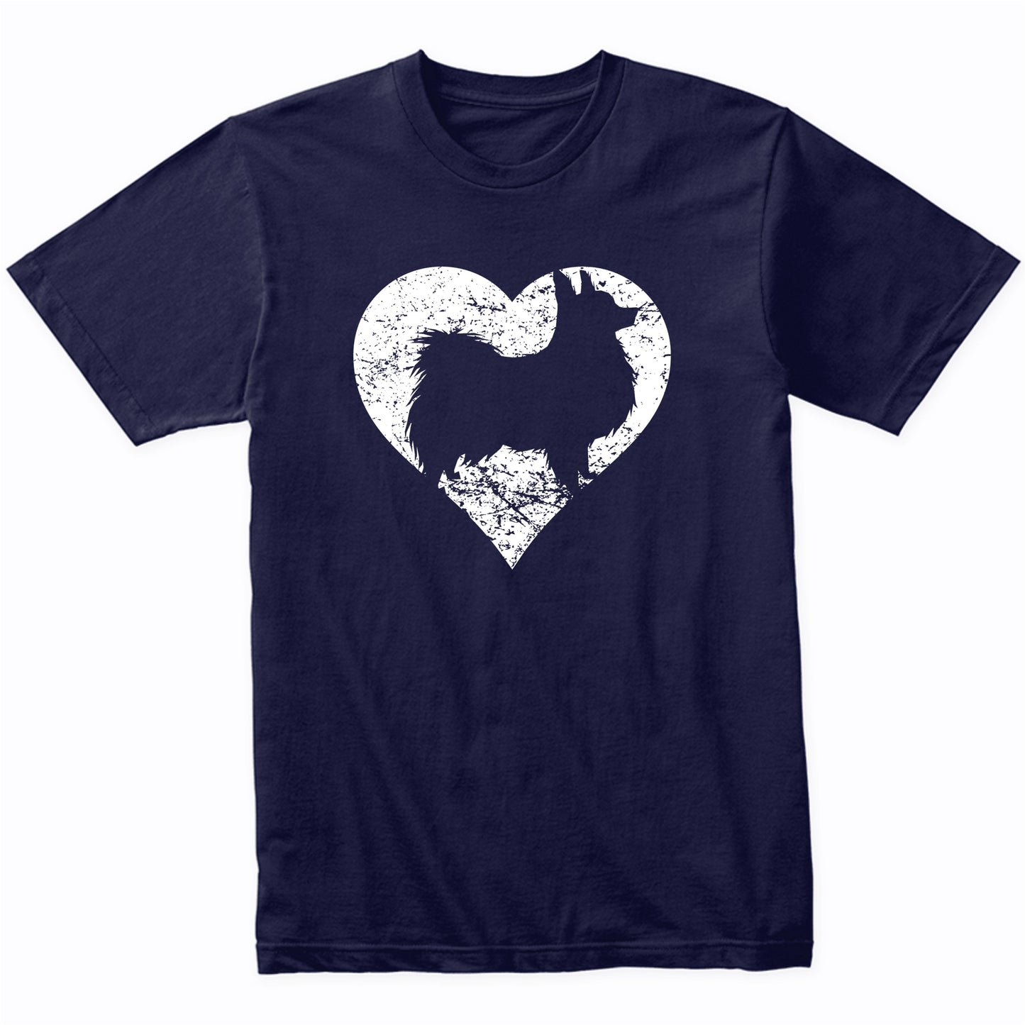 Distressed Papillon Heart Dog Owner Graphic T-Shirt