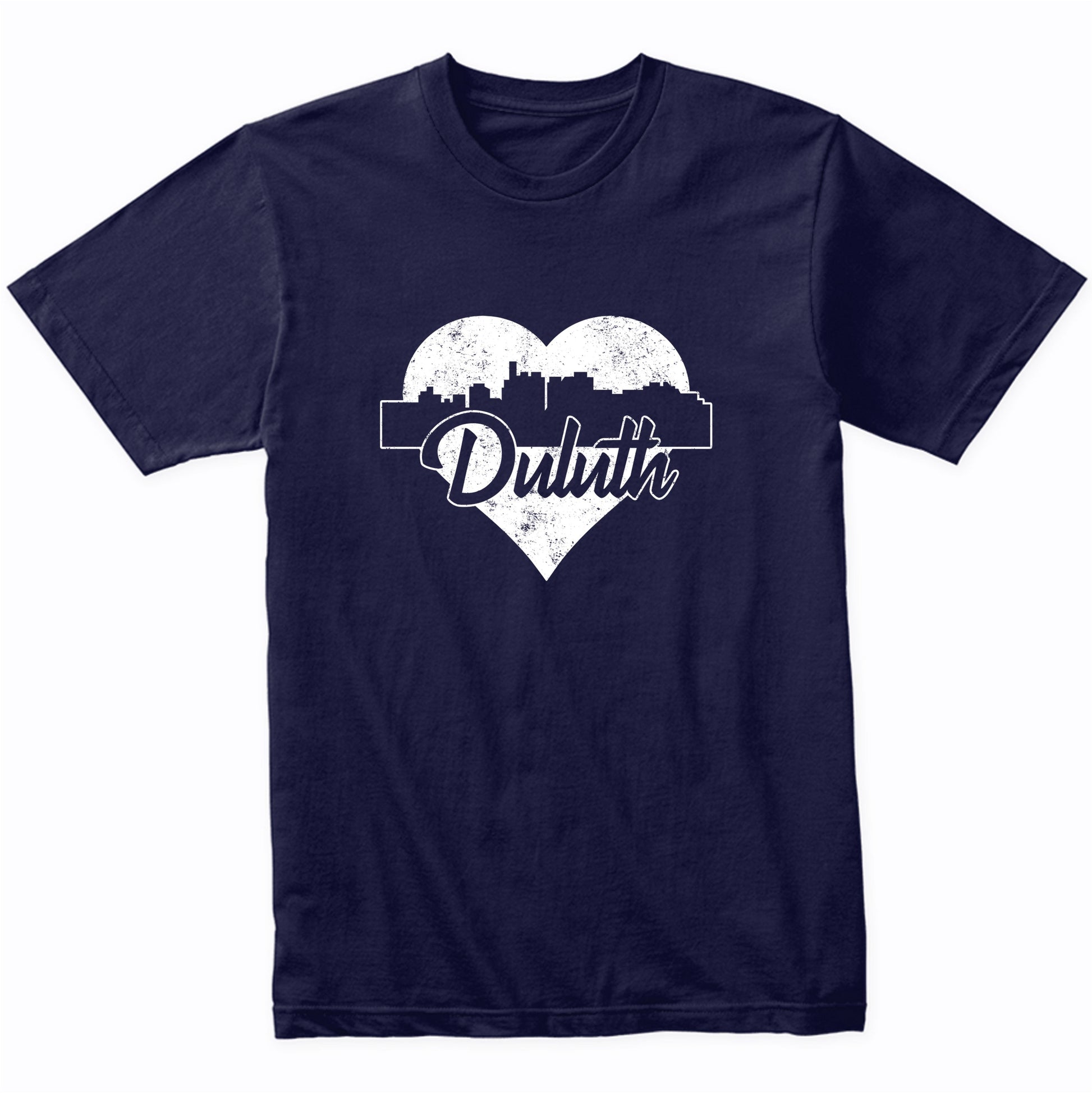 Retro Duluth Minnesota Skyline Heart Distressed T-Shirt