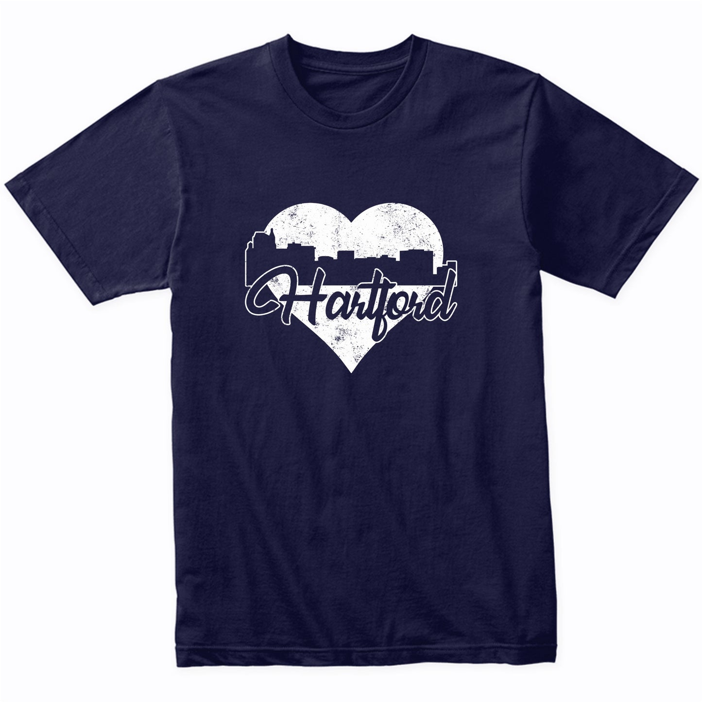 Retro Hartford Connecticut Skyline Heart Distressed T-Shirt