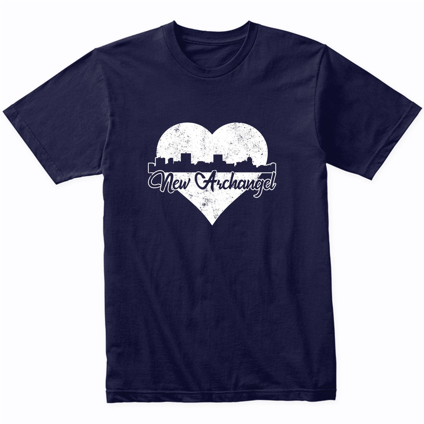 Retro New Archangel Alaska Skyline Heart Distressed T-Shirt