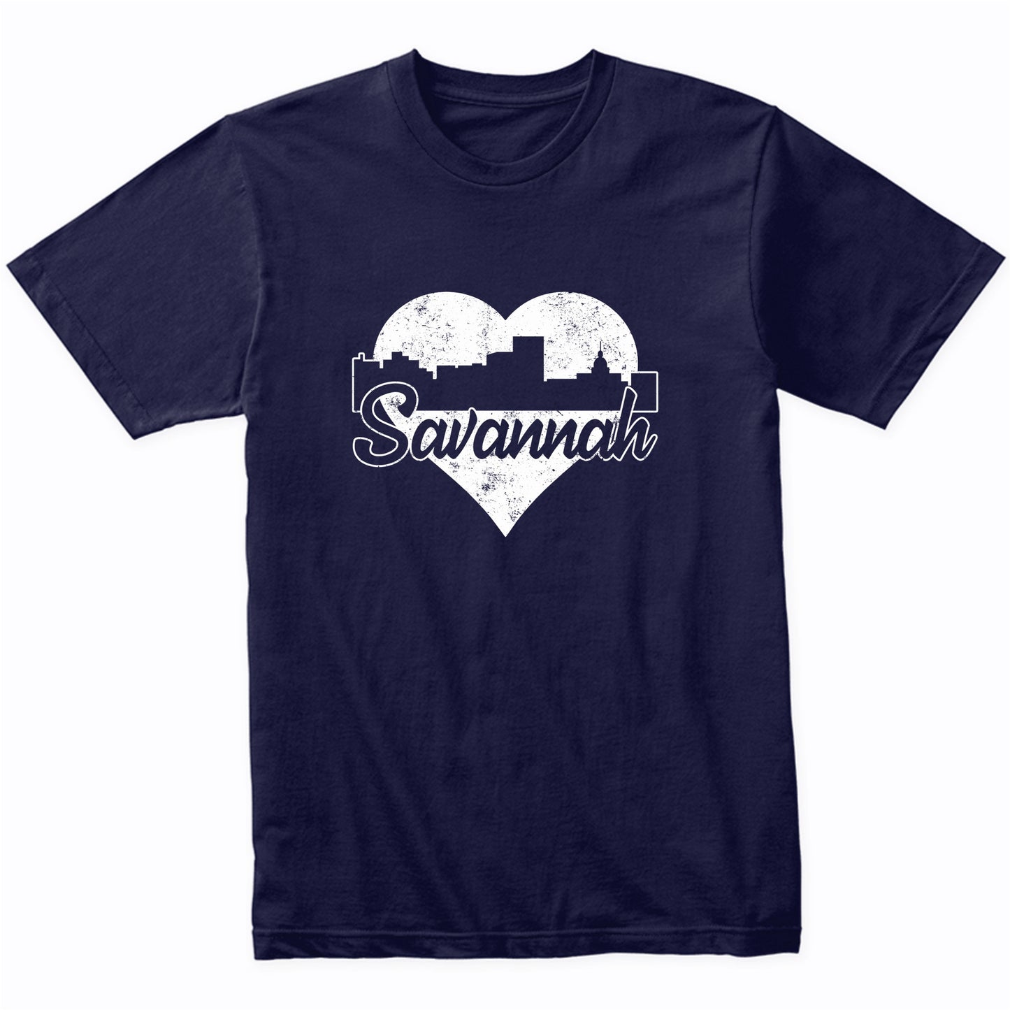 Retro Savannah Georgia Skyline Heart Distressed T-Shirt