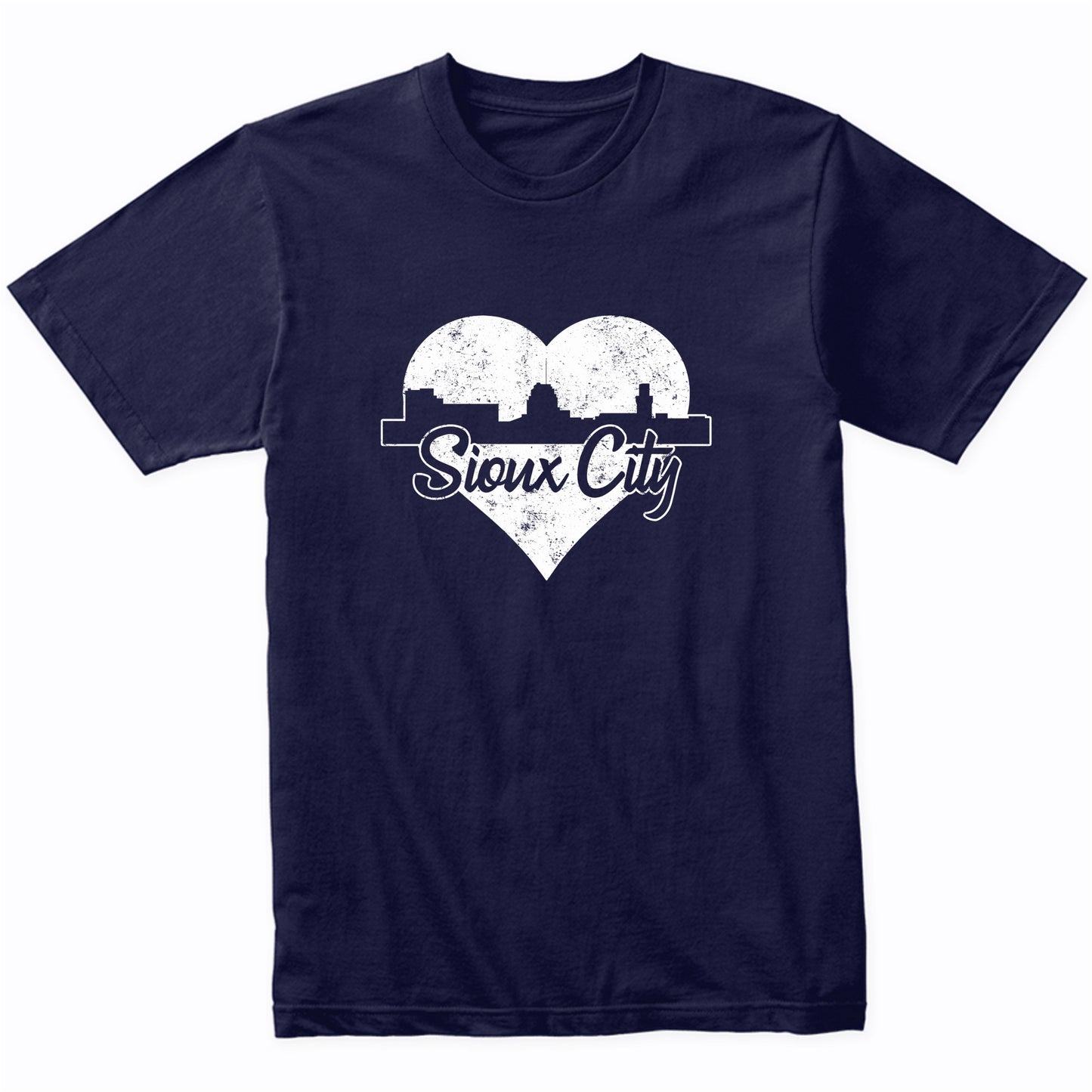 Retro Sioux City Iowa Skyline Heart Distressed T-Shirt