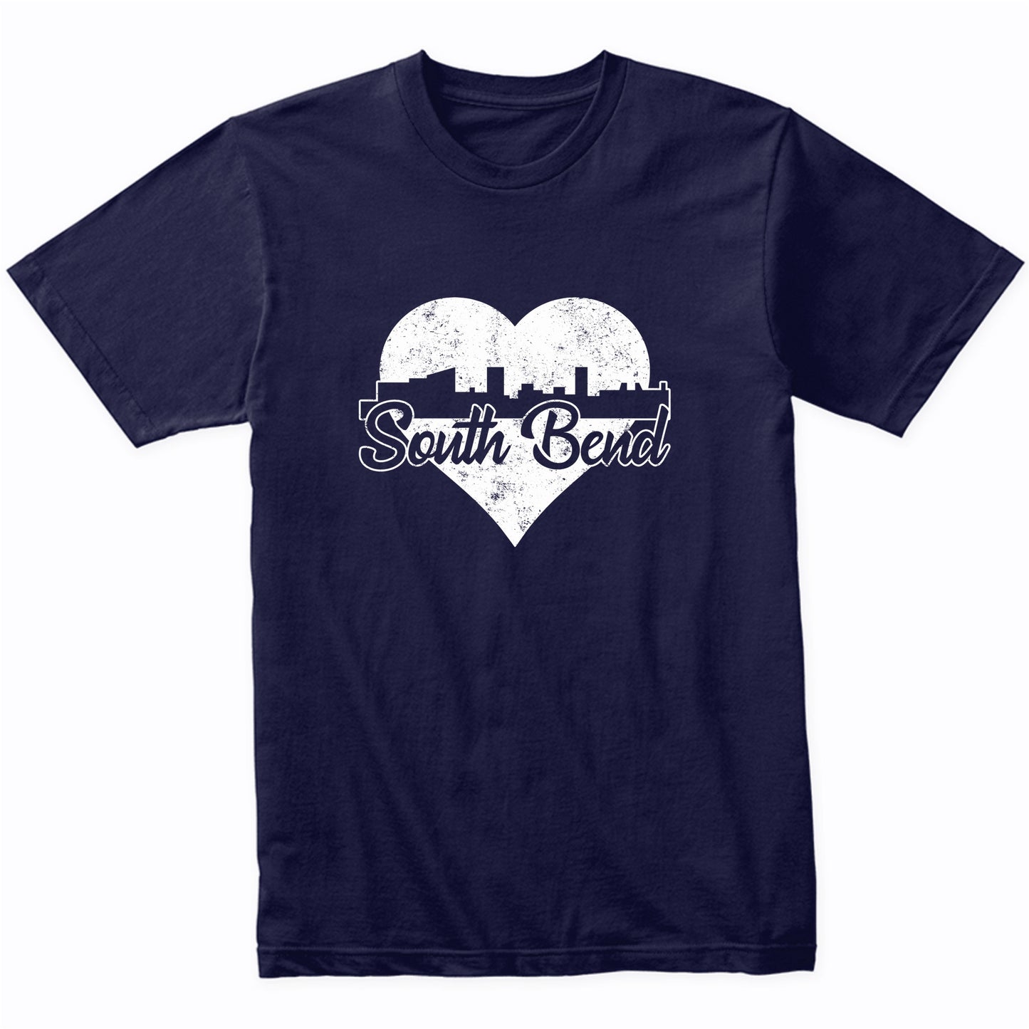 Retro South Bend Indiana Skyline Heart Distressed T-Shirt