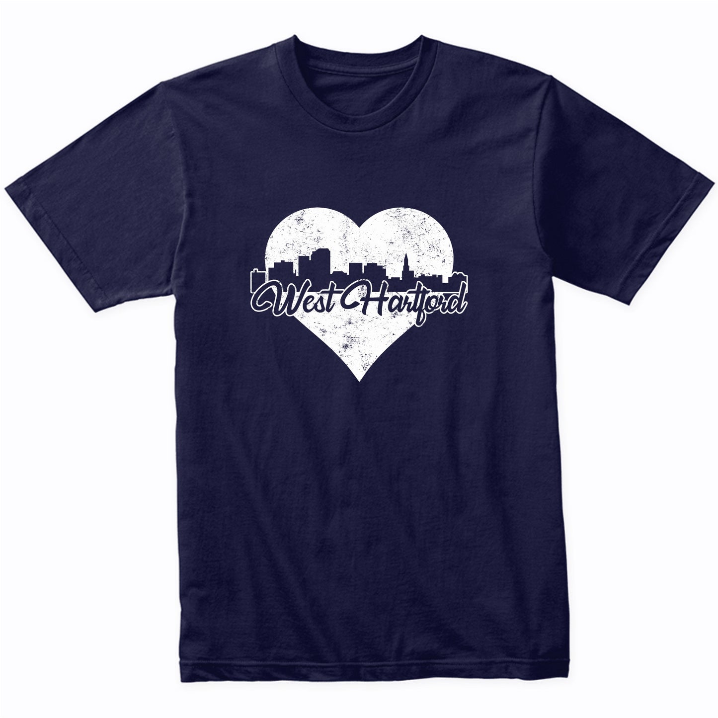 Retro West Hartford Connecticut Skyline Heart Distressed T-Shirt