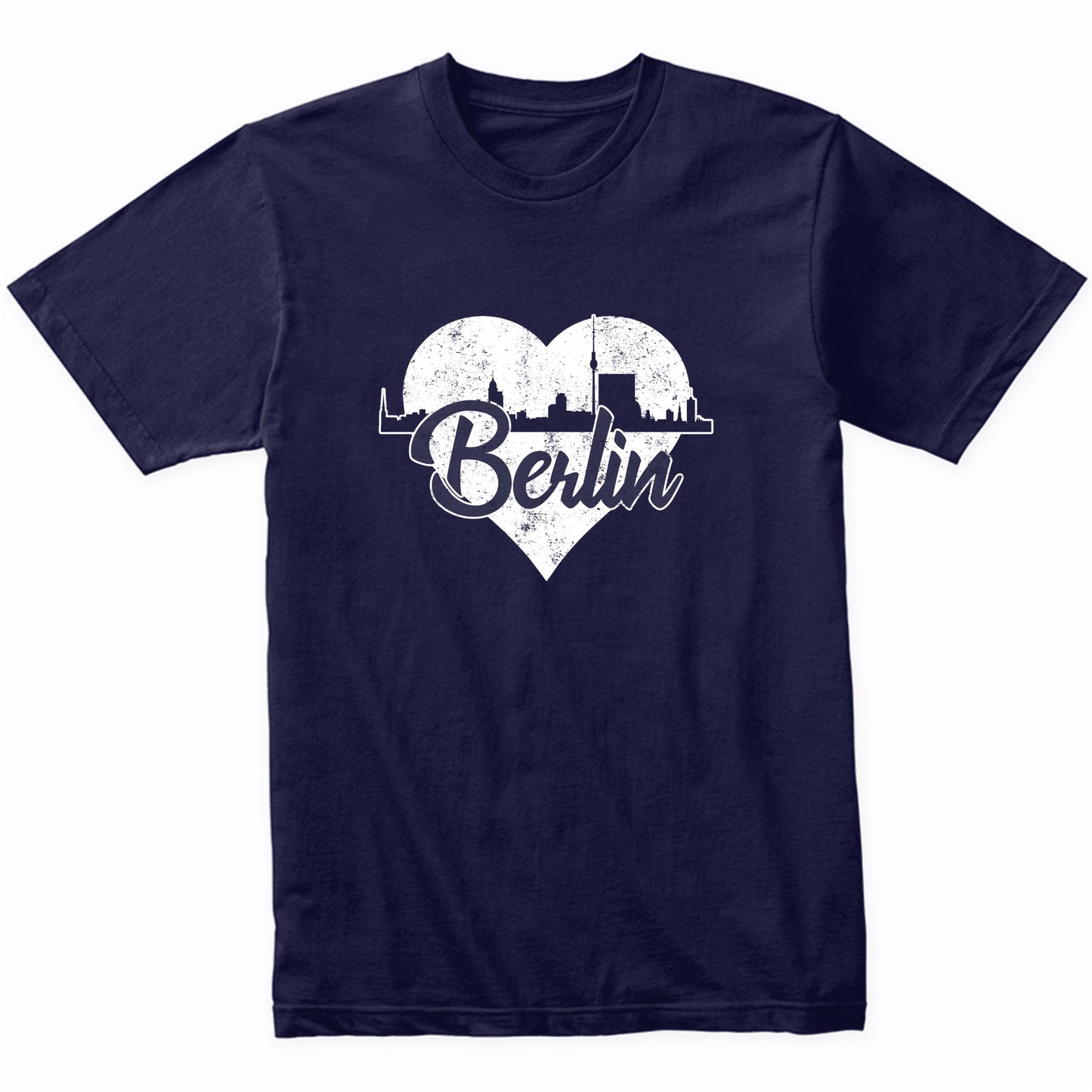 Retro Berlin Germany Skyline Heart Distressed T-Shirt