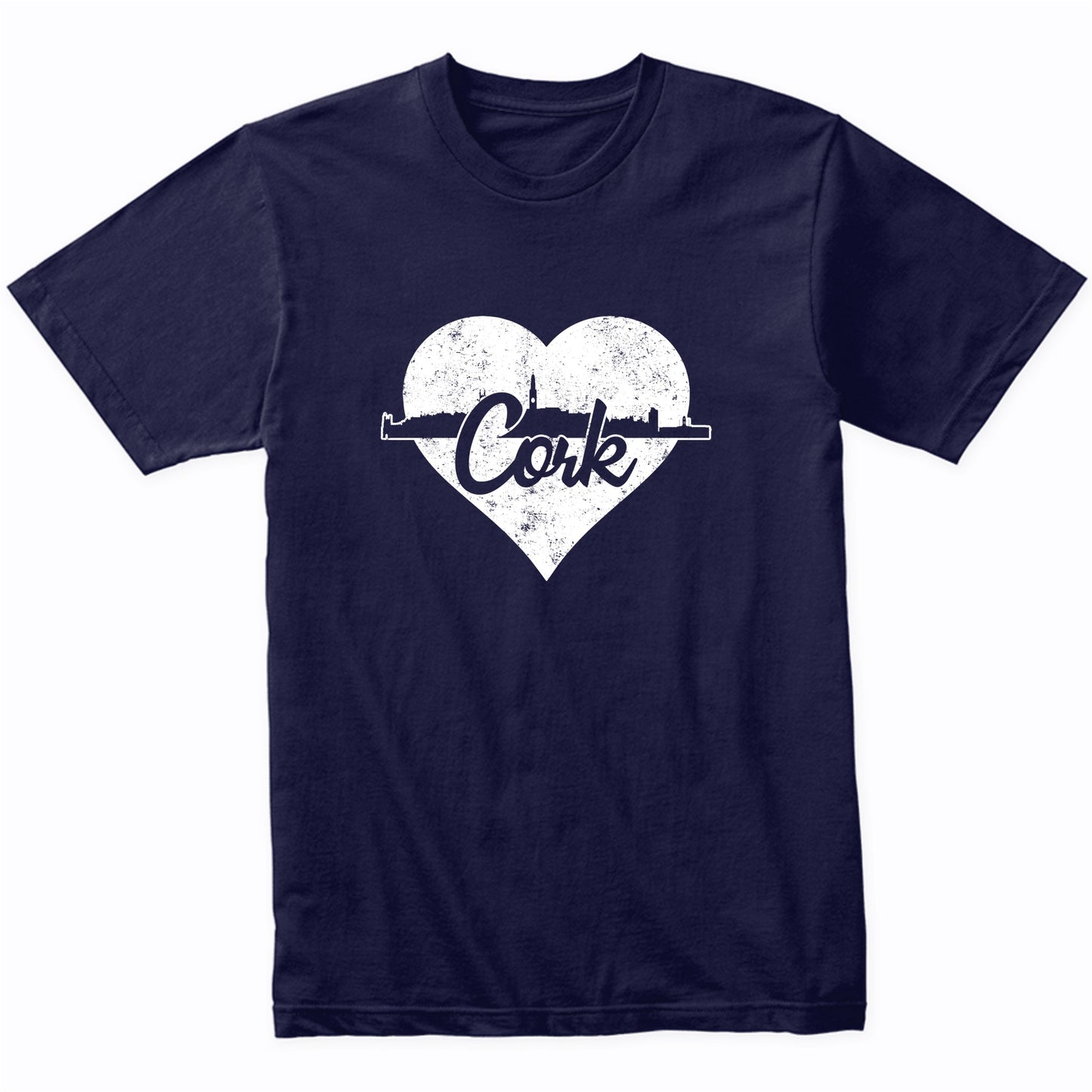 Retro Cork Ireland Skyline Heart Distressed T-Shirt