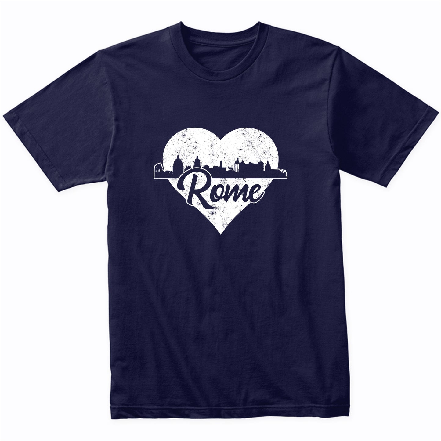 Retro Rome Italy Skyline Heart Distressed T-Shirt