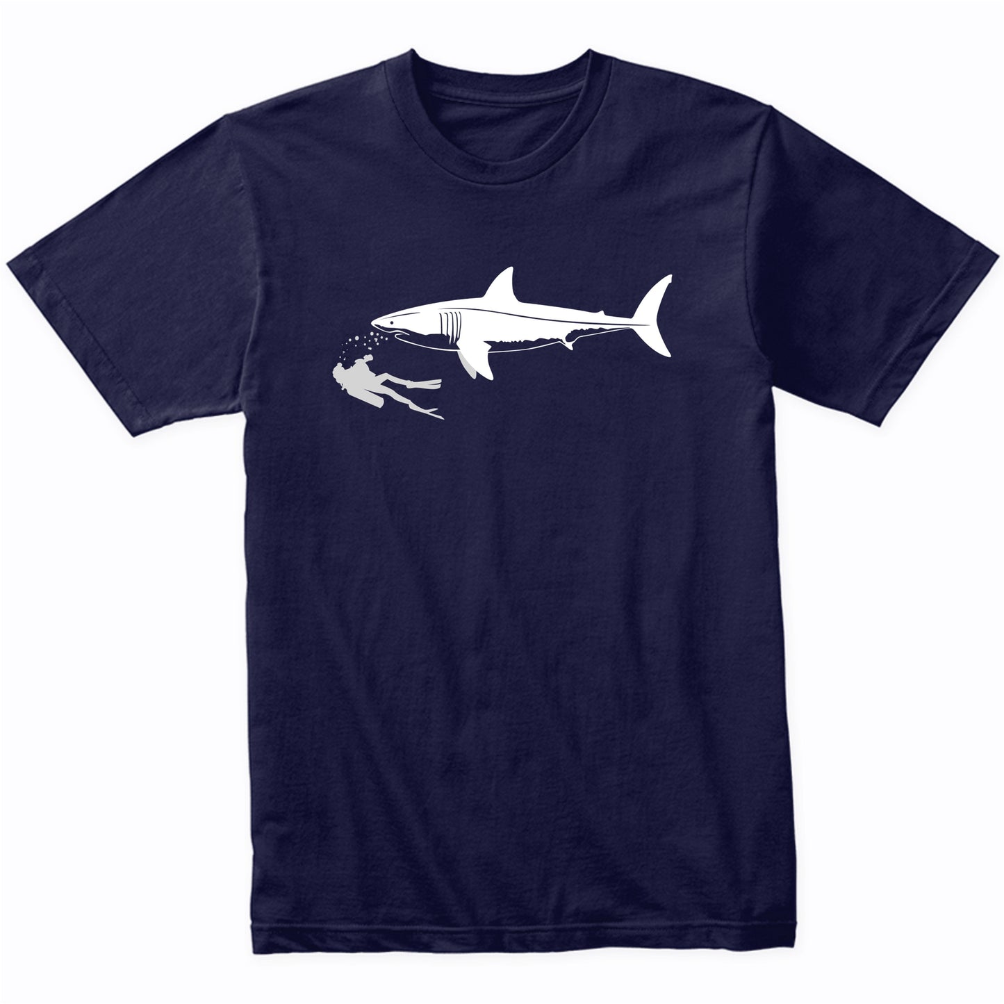 Scuba Diver Swimming With Great White Shark T-Shirt