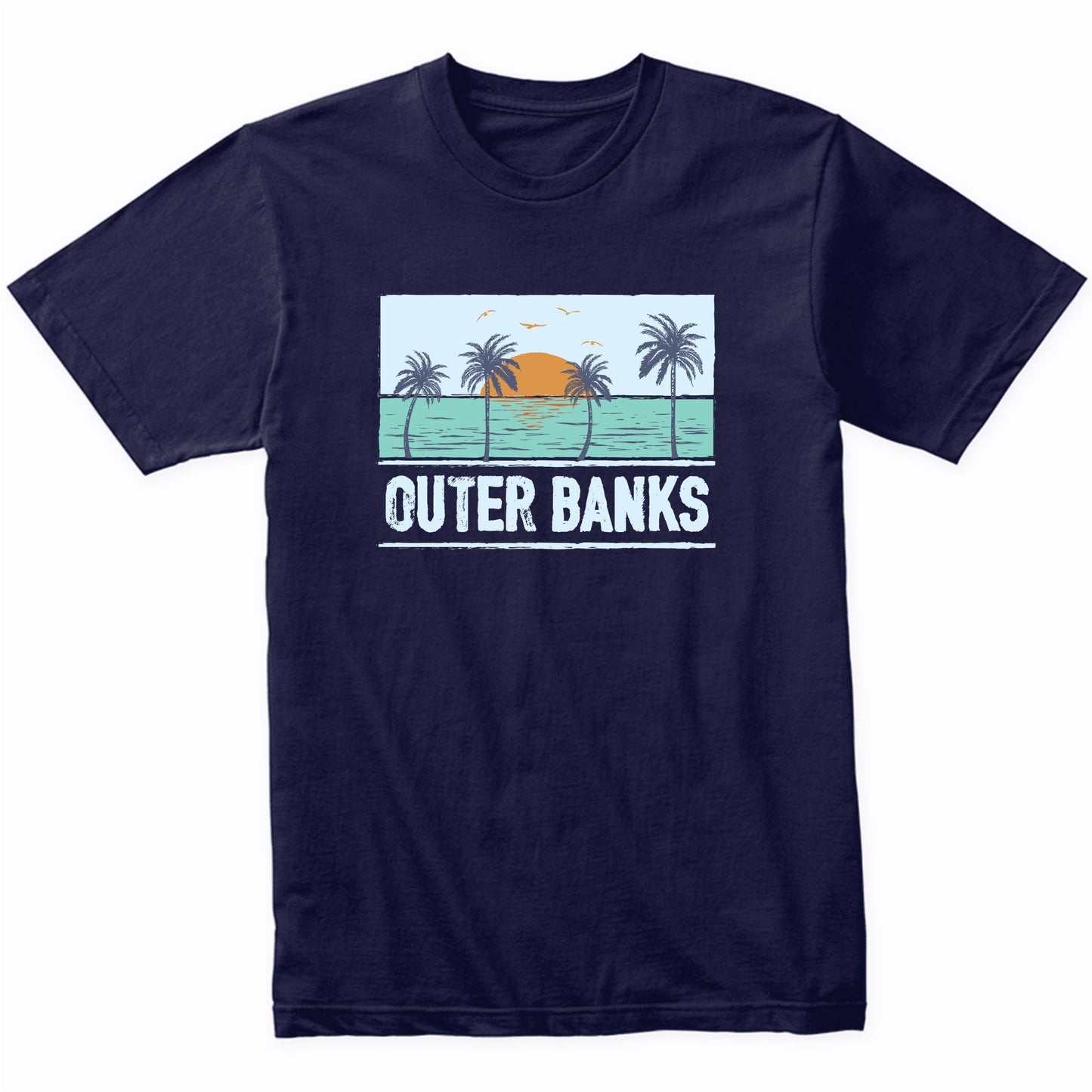 Retro Outer Banks North Carolina Tropical Sunset Beach T-Shirt