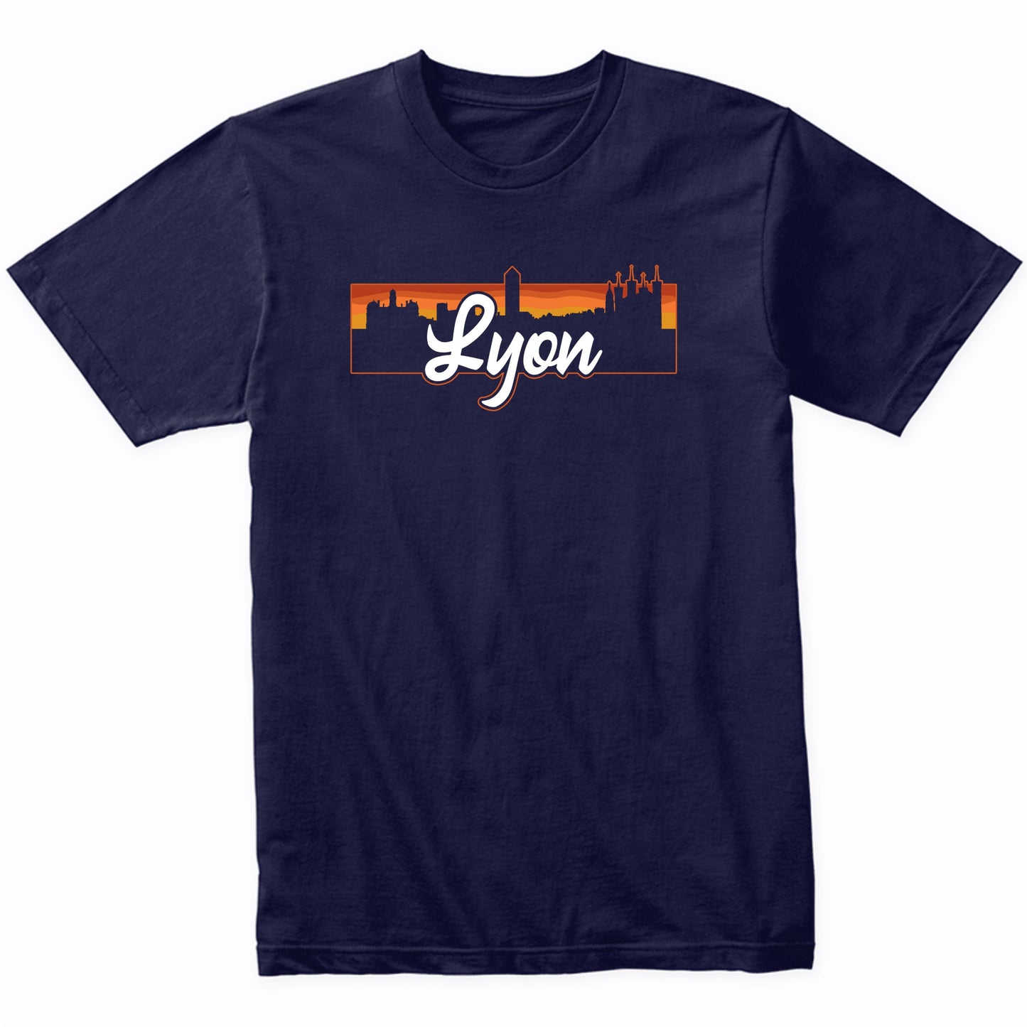 Vintage Style Retro Lyon France Sunset Skyline T-Shirt