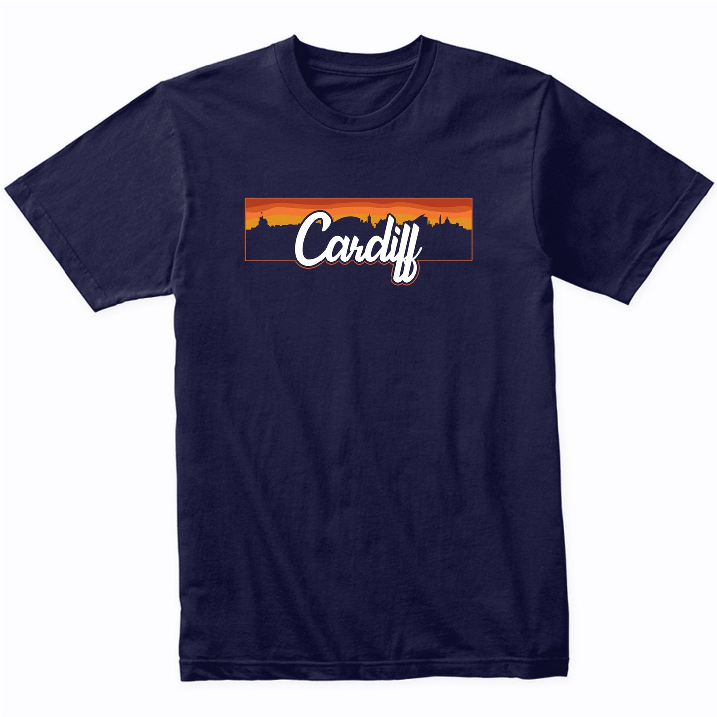 Vintage Style Retro Cardiff Wales Sunset Skyline T-Shirt