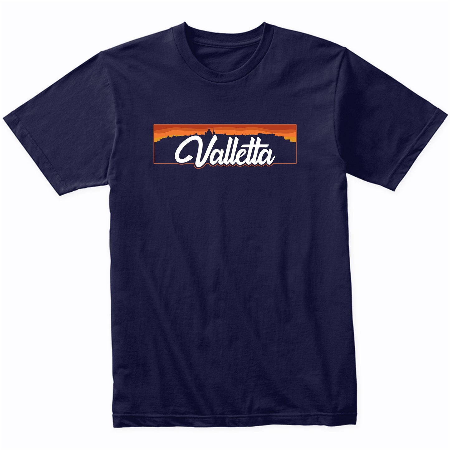 Vintage Style Retro Valletta Malta Sunset Skyline T-Shirt