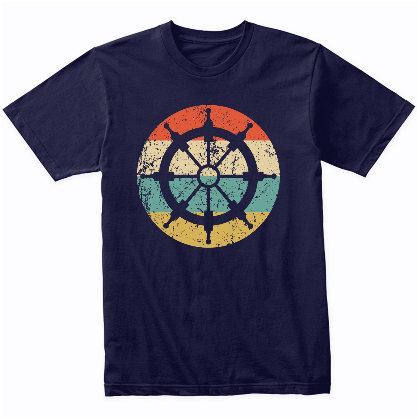 Nautical Sailing Retro Sailboat Steering Wheel Icon T-Shirt