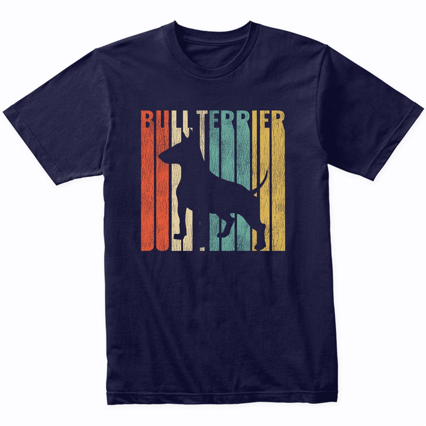 Retro 1970's Style Bull Terrier Dog Silhouette Cracked Distressed T-Shirt