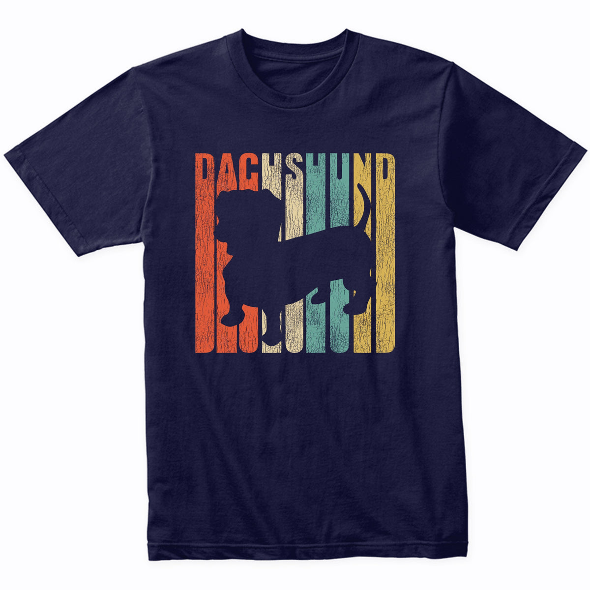 Retro 1970's Style Dachshund Dog Silhouette Doxen Cracked Distressed T-Shirt