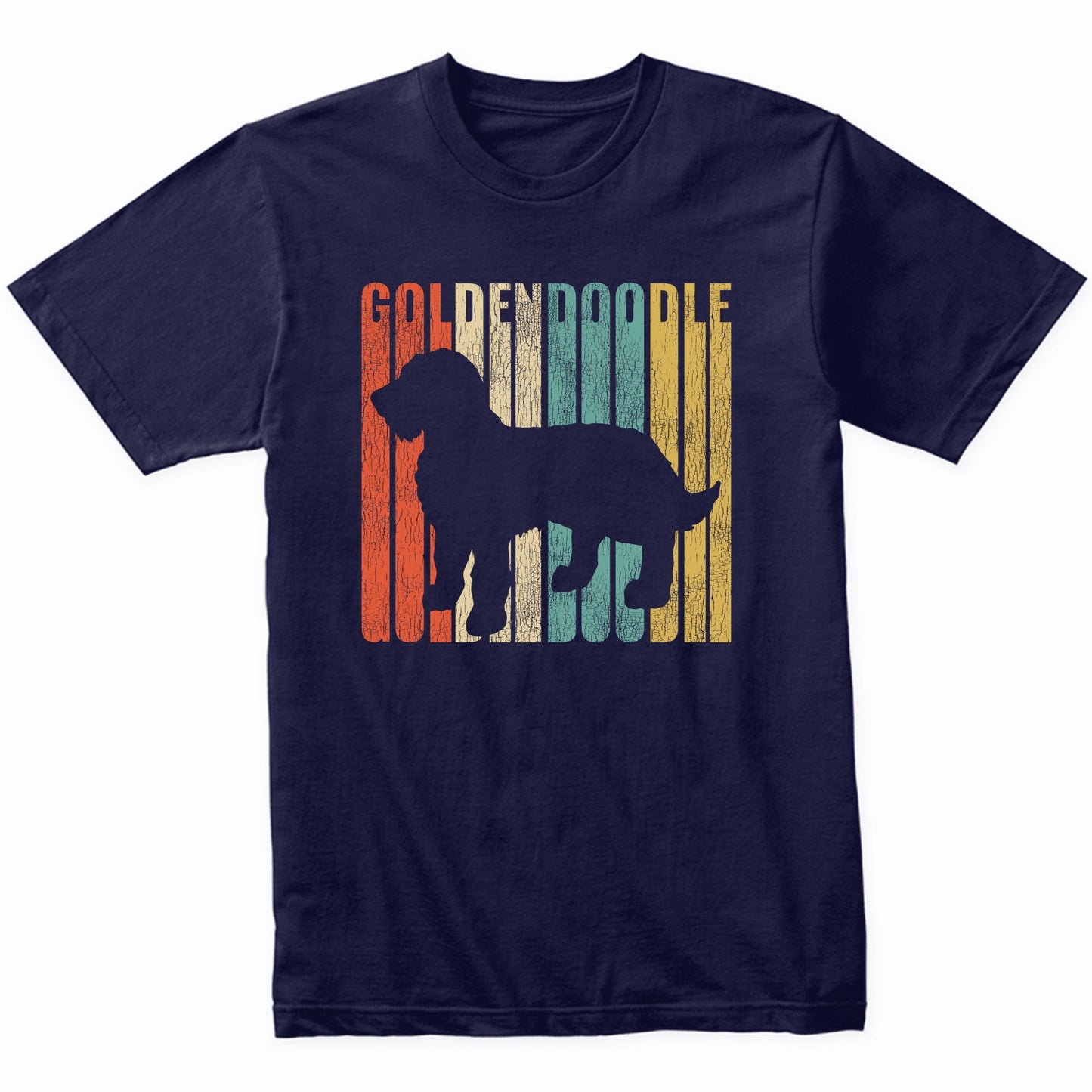 Retro 1970's Style Goldendoodle Dog Silhouette Cracked Distressed T-Shirt