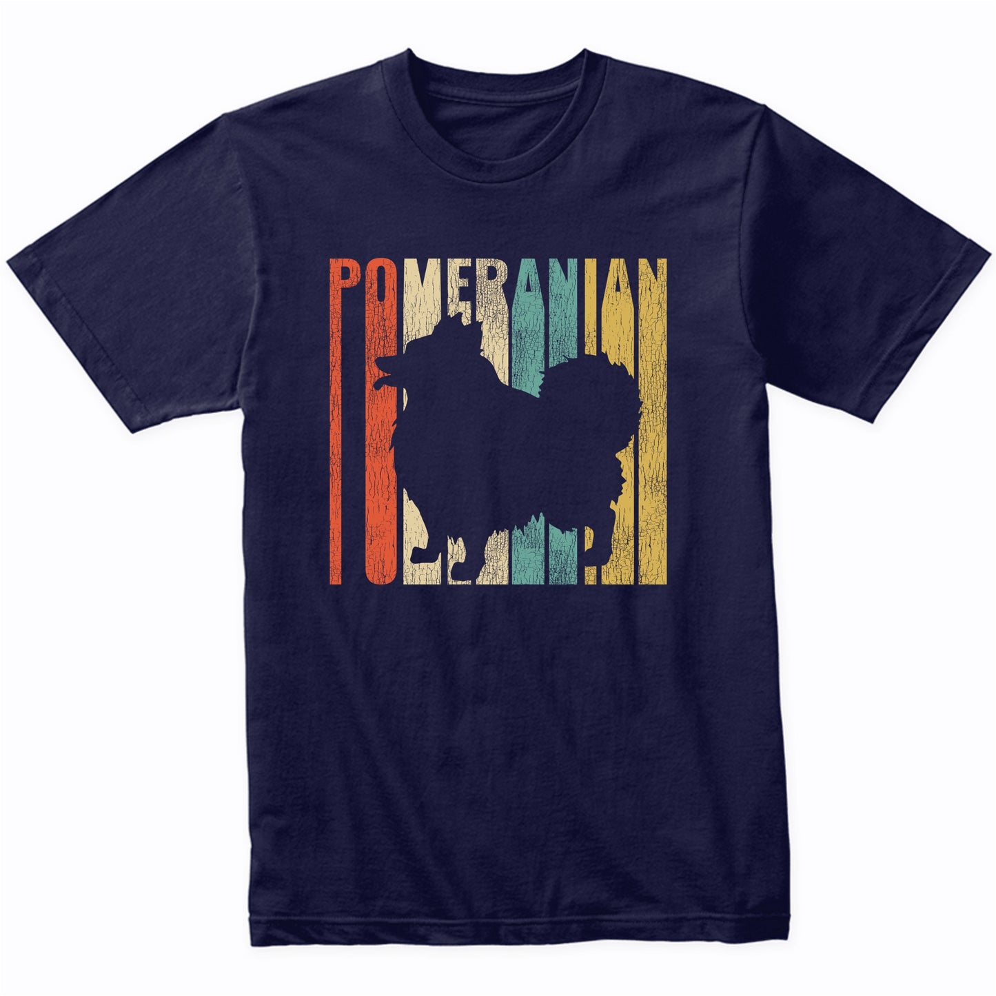 Retro 1970's Style Pomeranian Dog Silhouette Cracked Distressed T-Shirt