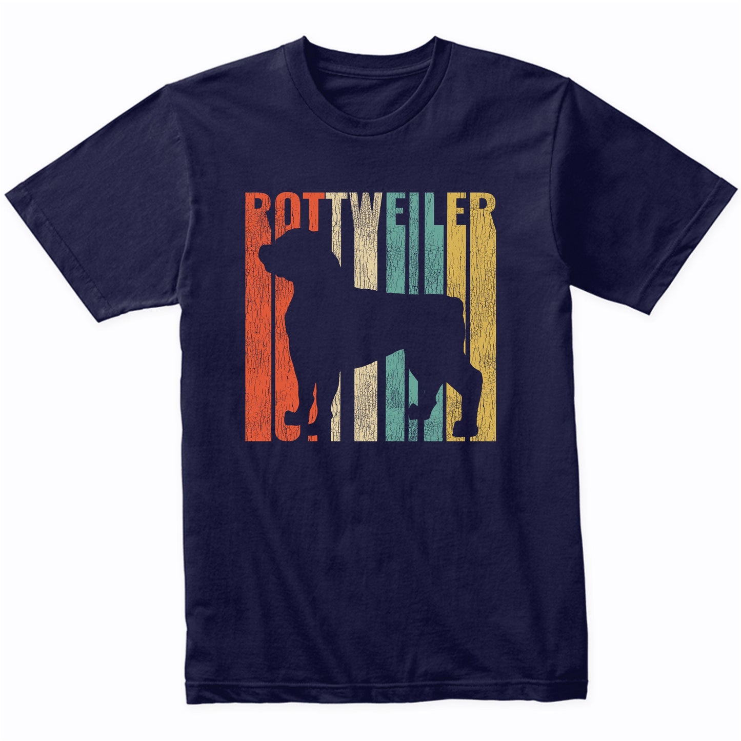 Retro 1970's Style Rottweiler Dog Silhouette Cracked Distressed T-Shirt