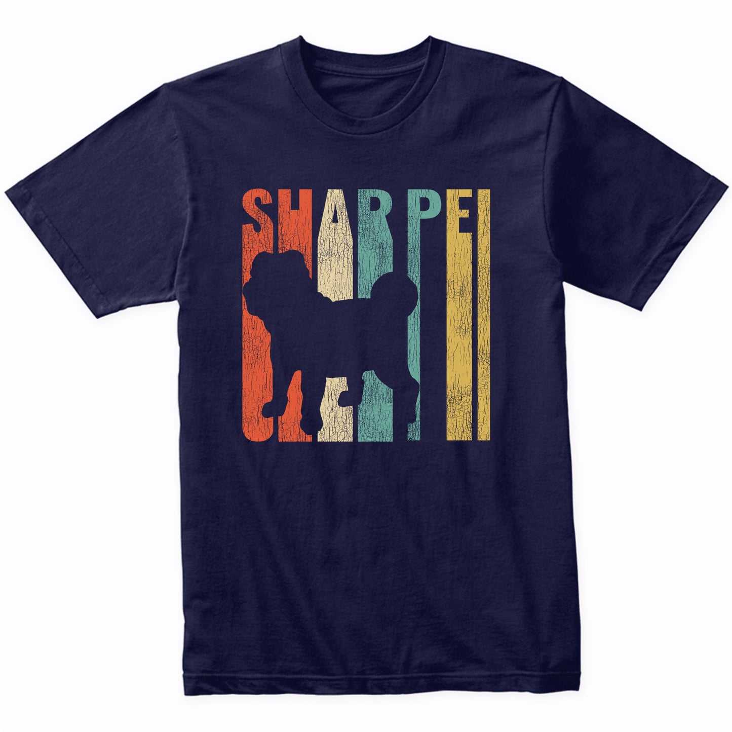 Retro 1970's Style Shar Pei Dog Silhouette Cracked Distressed T-Shirt
