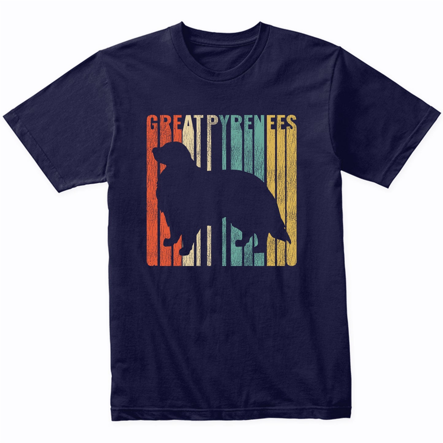 Retro 1970's Style Great Pyrenees Dog Silhouette Cracked Distressed T-Shirt