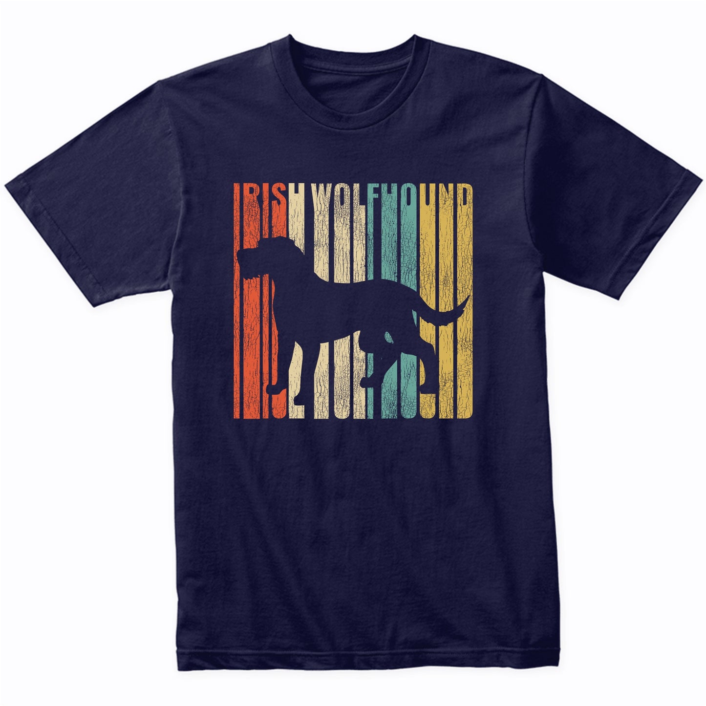 Retro 1970's Style Irish Wolfhound Dog Silhouette Cracked Distressed T-Shirt
