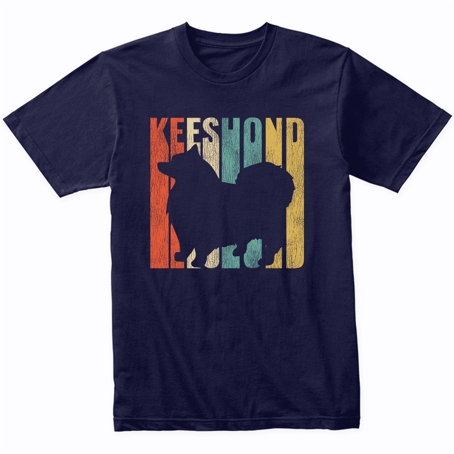 Retro 1970's Style Keeshond Dog Silhouette Cracked Distressed T-Shirt