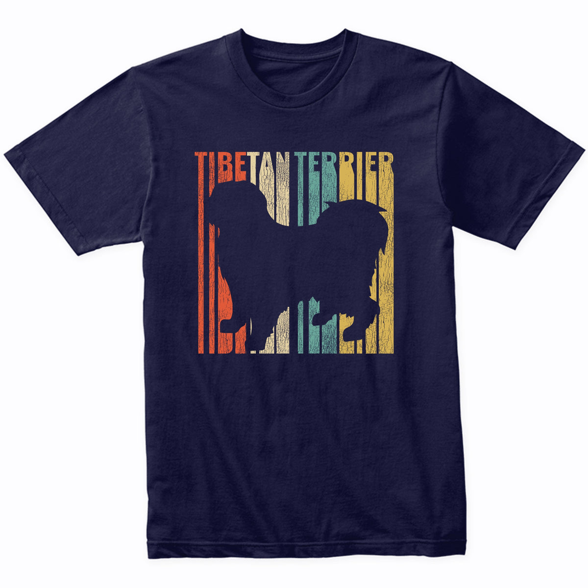 Retro 1970's Style Tibetan Terrier Dog Silhouette Cracked Distressed T-Shirt
