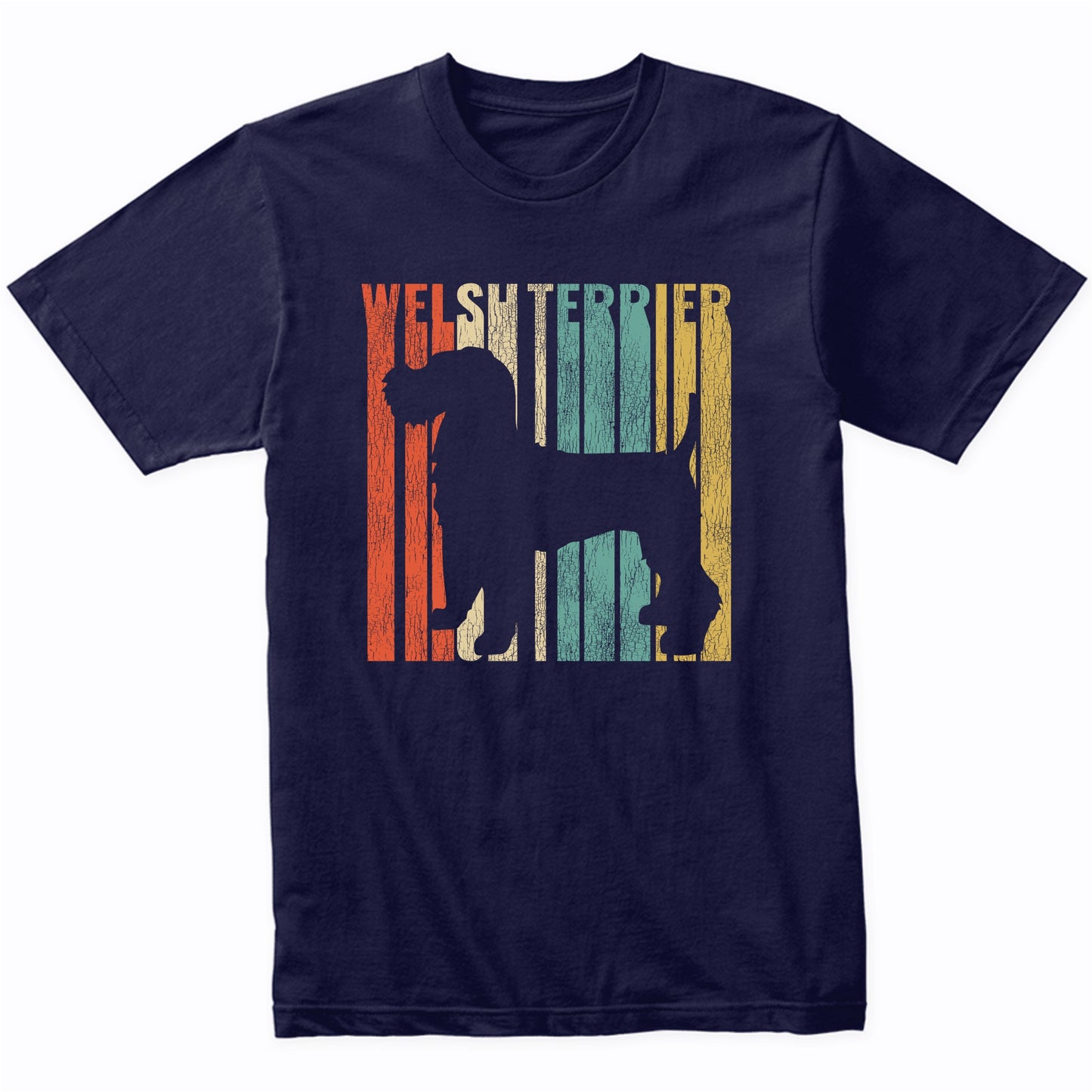 Retro 1970's Style Welsh Terrier Dog Silhouette Cracked Distressed T-Shirt
