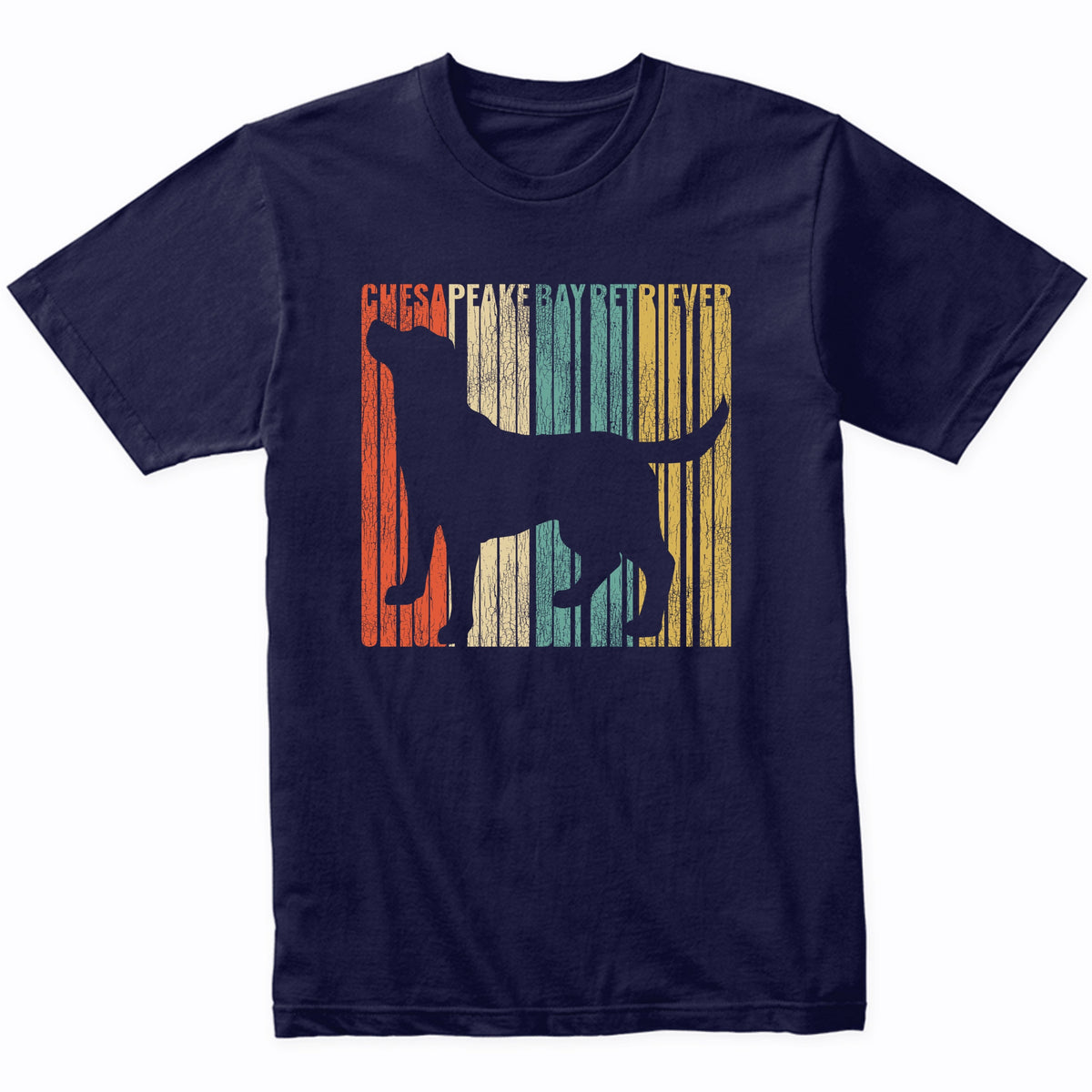Retro 1970's Style Chesapeake Bay Retriever Dog Silhouette Chessie Cracked Distressed T-Shirt