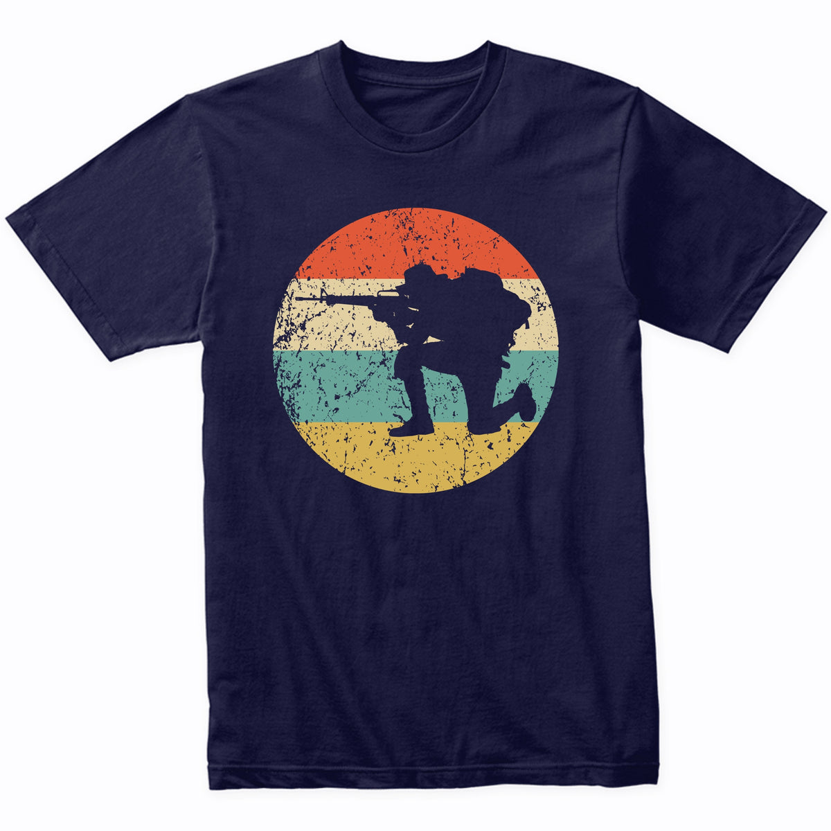 Crouching Soldier Silhouette Retro Military T-Shirt