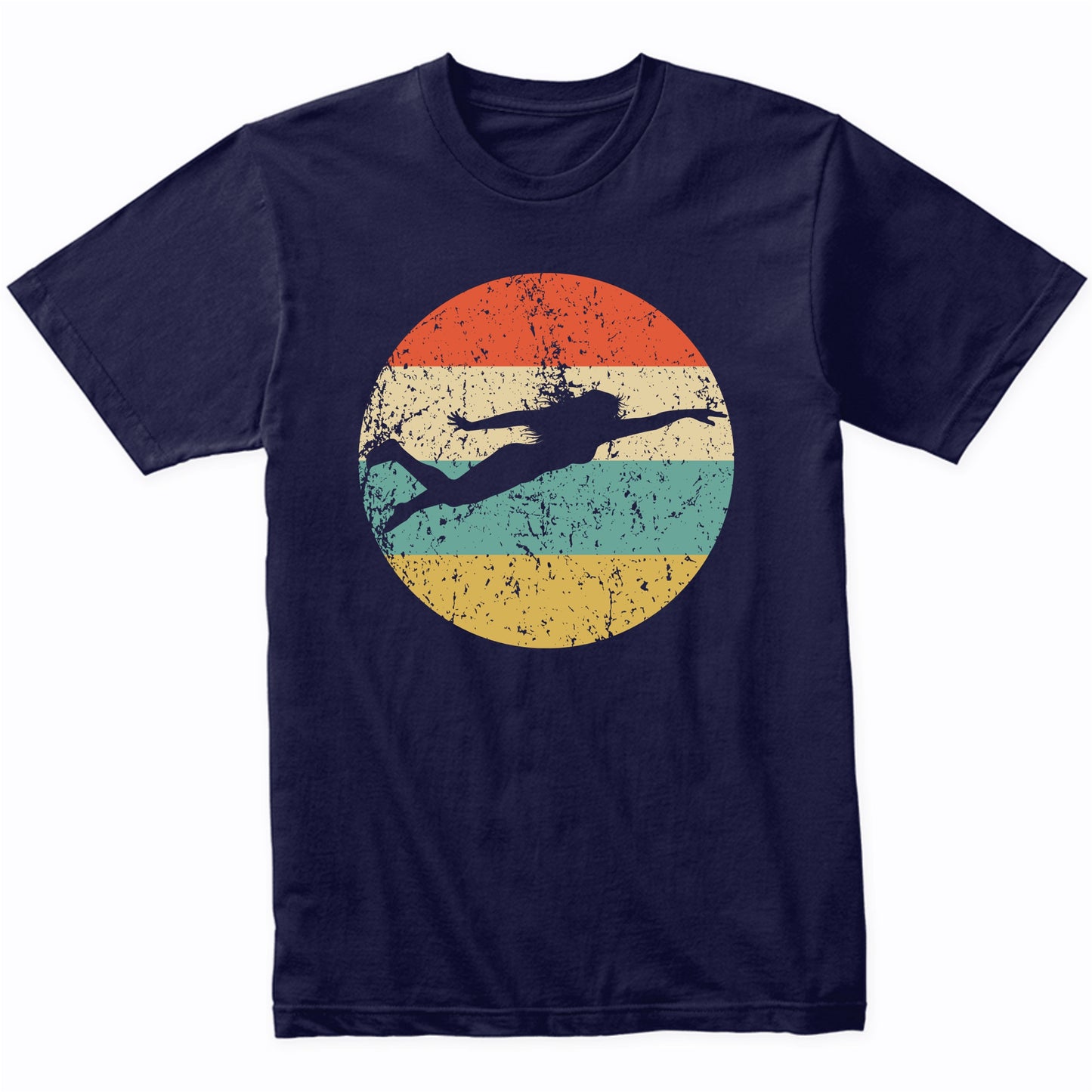 Female Swimmer Silhouette Retro Swimming T-Shirt
