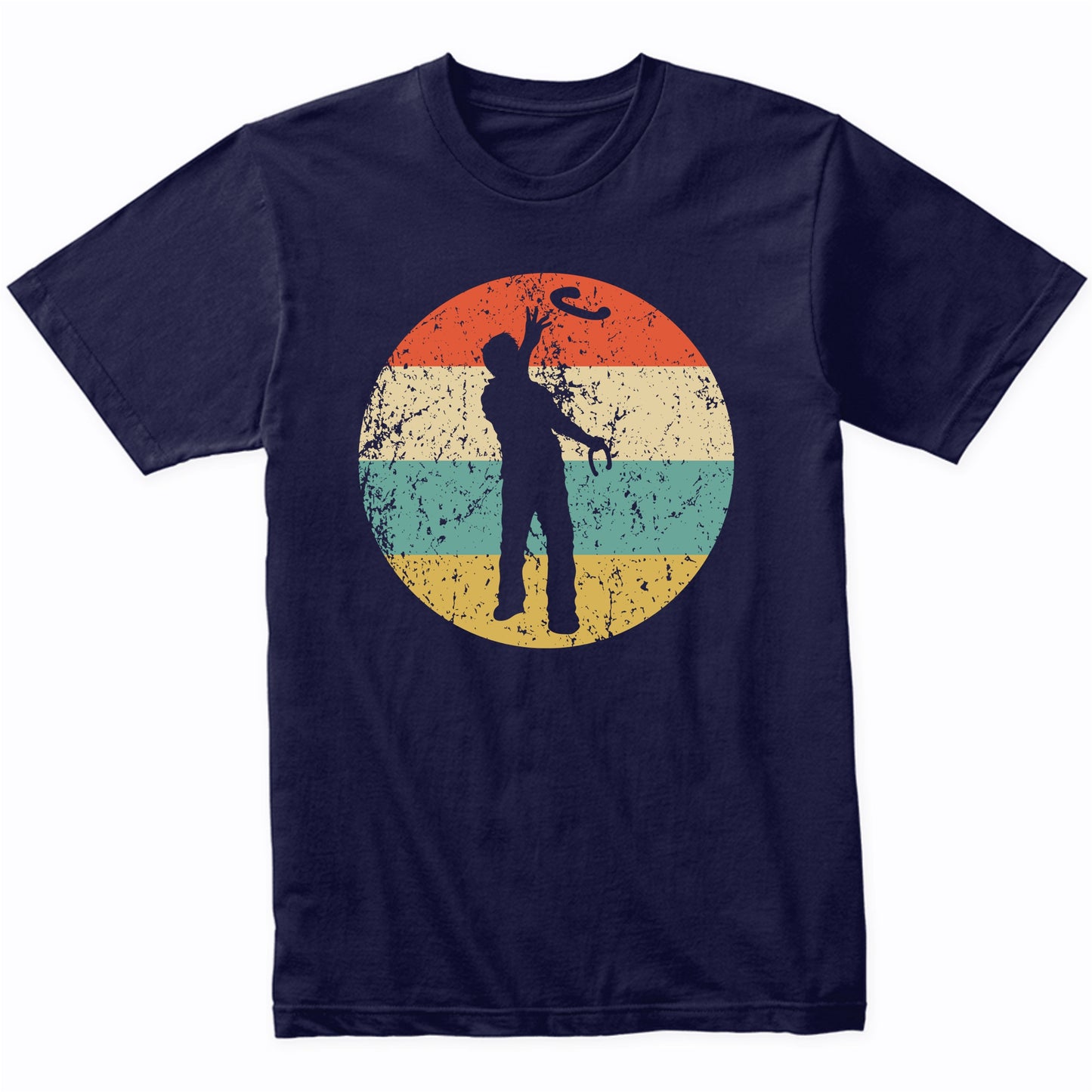 Man Playing Horseshoes Silhouette Retro Horseshoes Toss T-Shirt