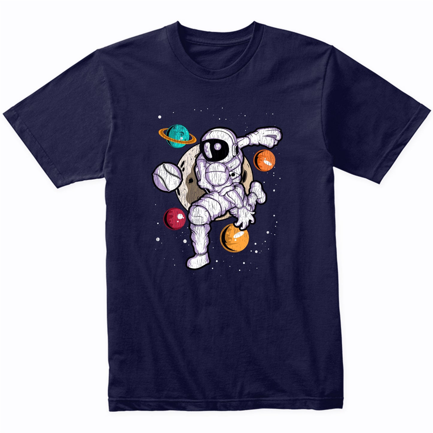 Baseball Pitcher Astronaut Outer Space Spaceman Distressed T-Shirt