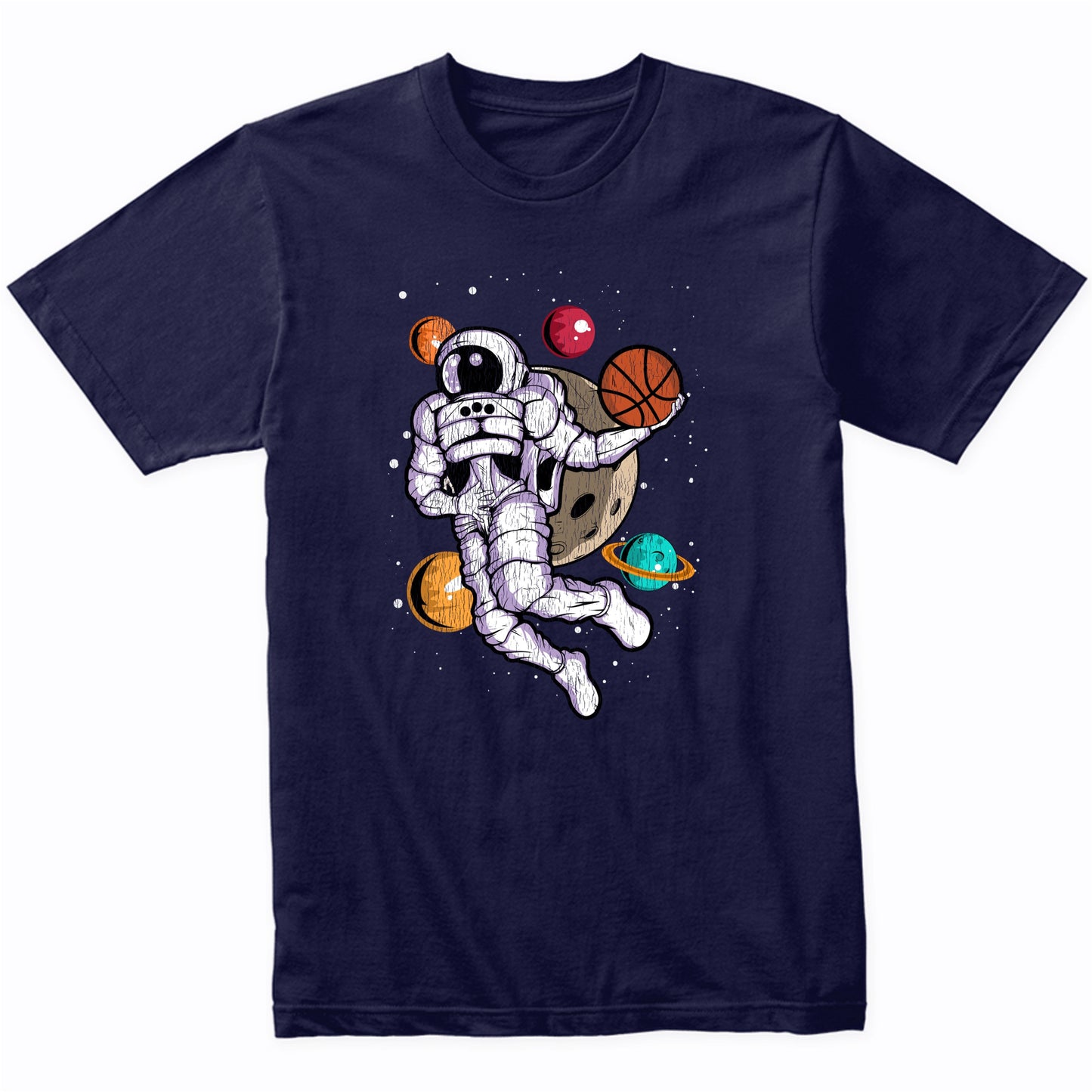 Basketball Dunk Astronaut Outer Space Spaceman Distressed T-Shirt