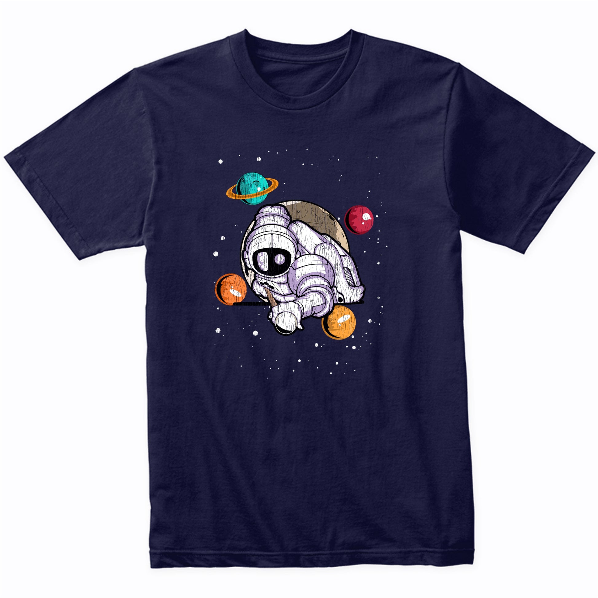 Billiards Astronaut Outer Space Spaceman Distressed T-Shirt