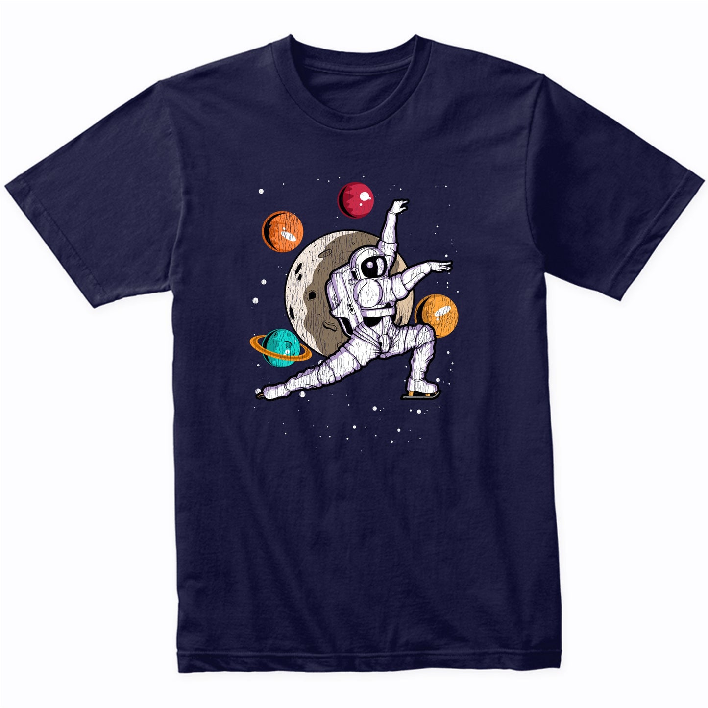 Figure Skating Astronaut Outer Space Spaceman Distressed T-Shirt
