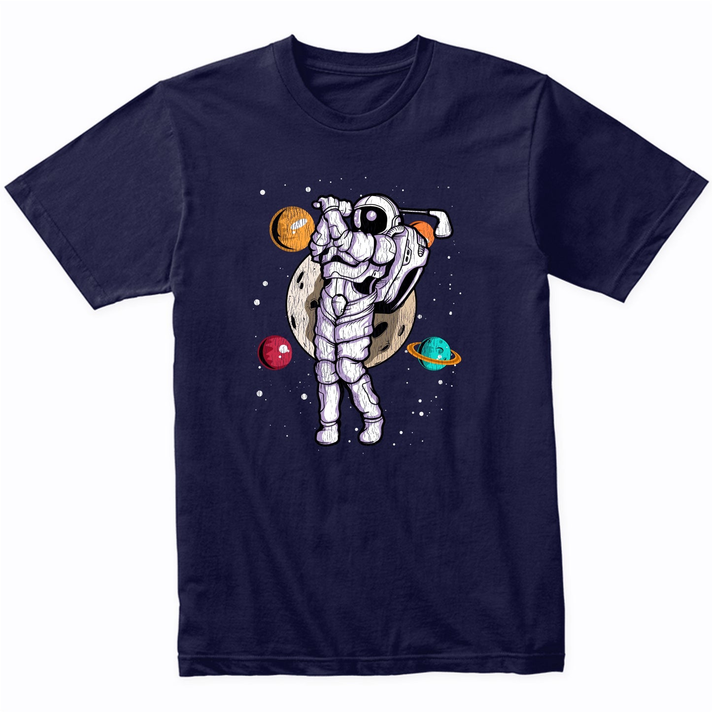 Golf Astronaut Outer Space Spaceman Distressed T-Shirt