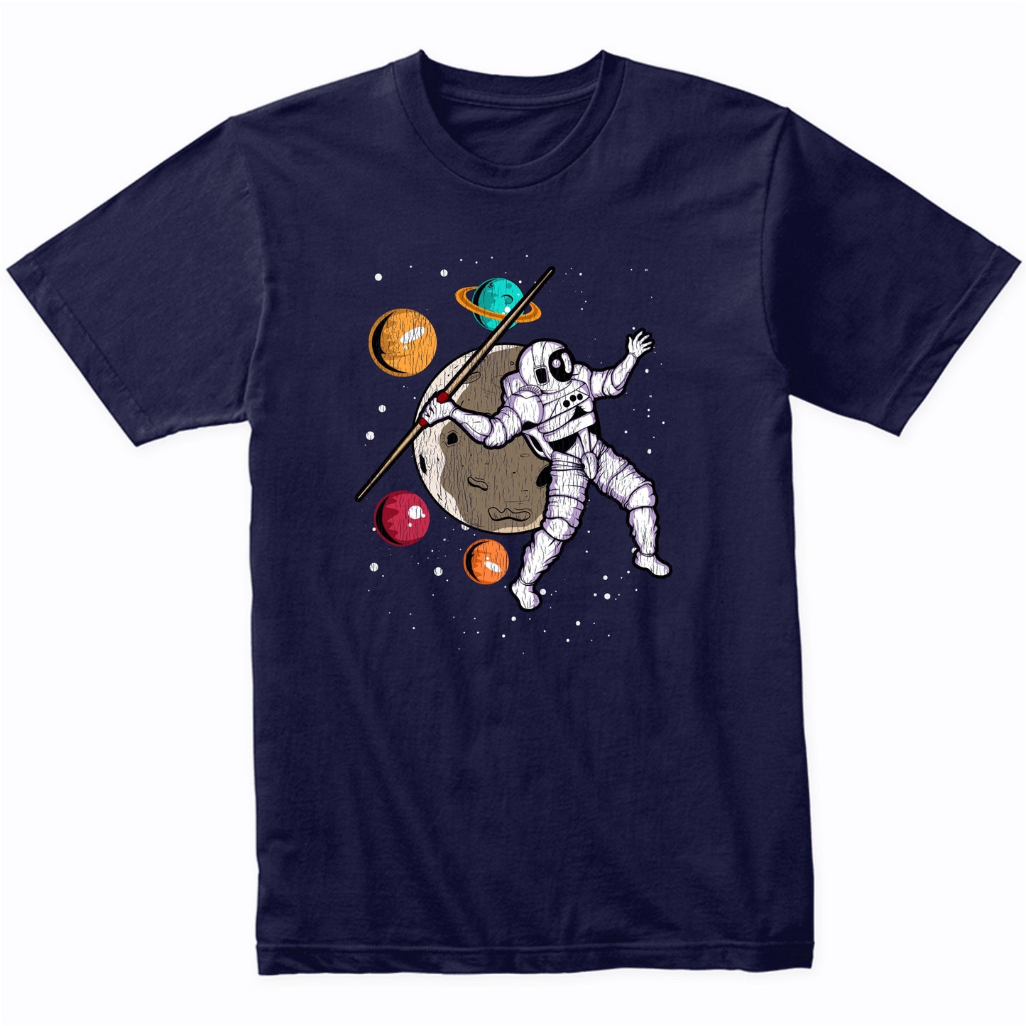 Javelin Throw Astronaut Outer Space Spaceman Track and Field Distressed T-Shirt