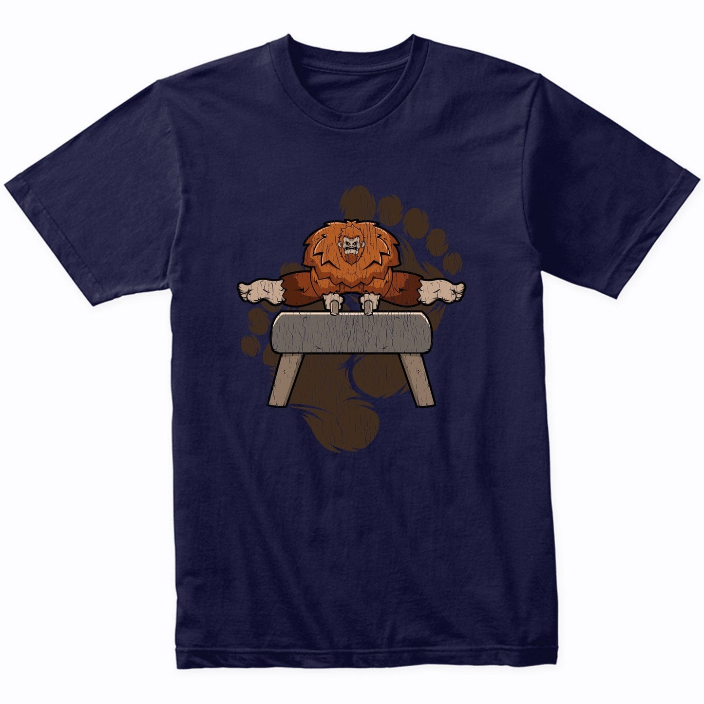 Bigfoot Gymnastics Shirt - Sasquatch on Pommel Horse T-Shirt