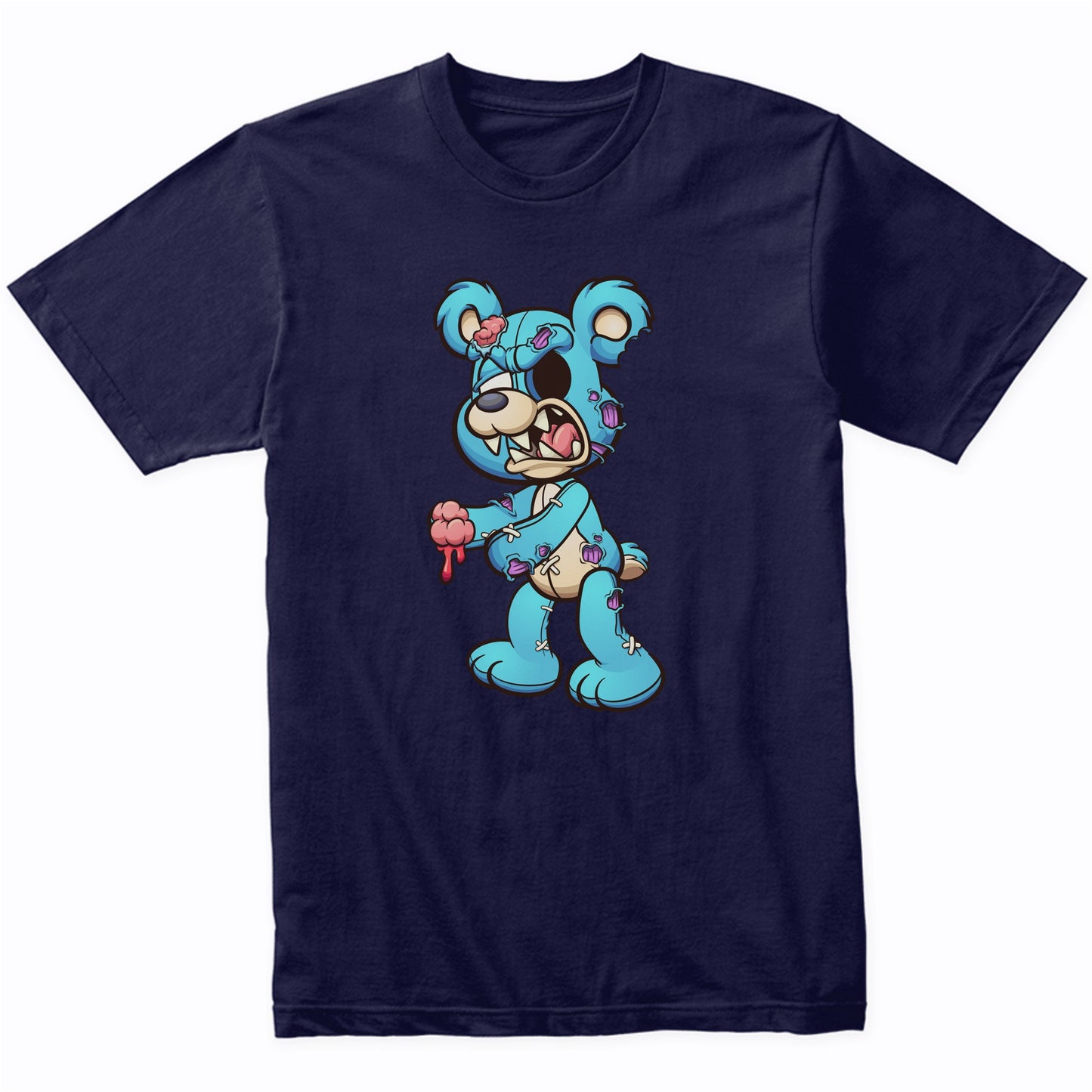 Zombie Teddy Bear Holding Brains Scary Halloween T-Shirt