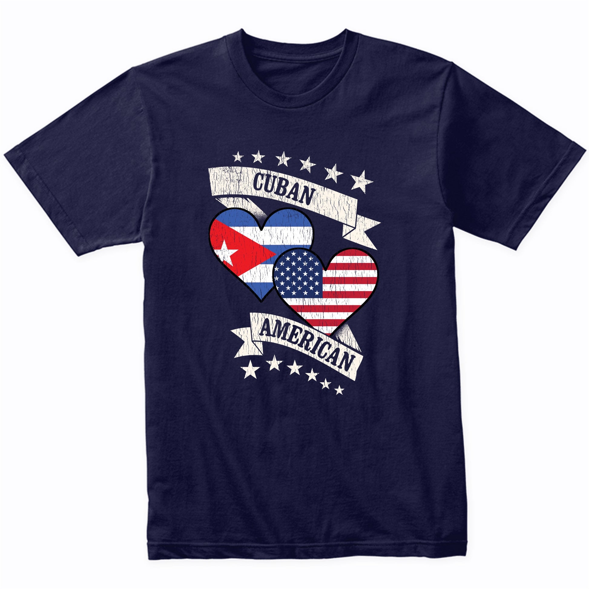 Cuban American Heart Flags Cuba America T-Shirt