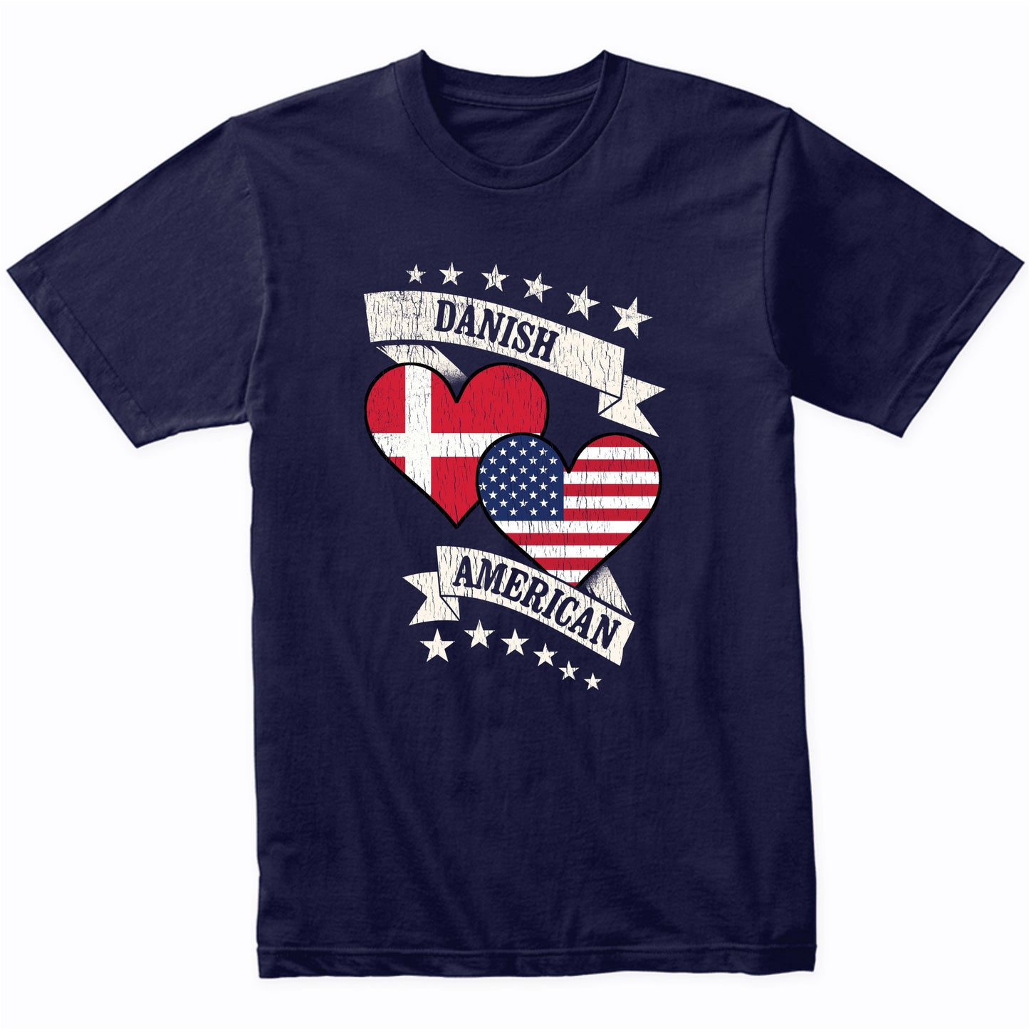 Danish American Heart Flags Denmark America T-Shirt