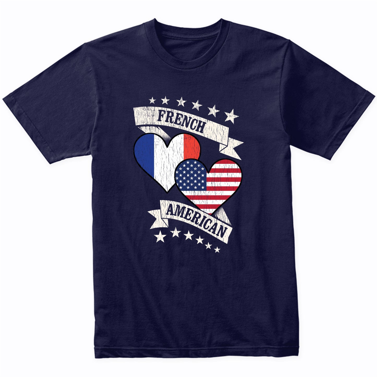 French American Heart Flags France America T-Shirt