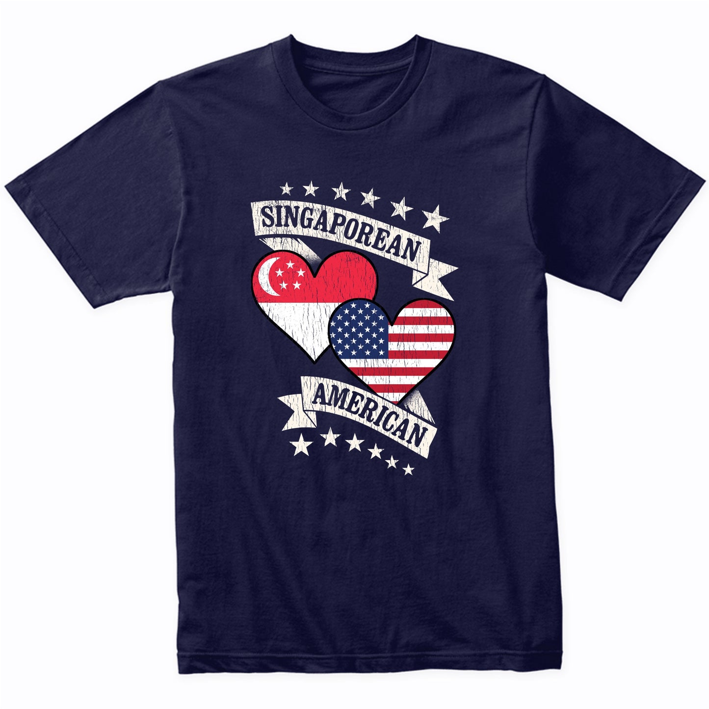 Singaporean American Heart Flags Singapore America T-Shirt