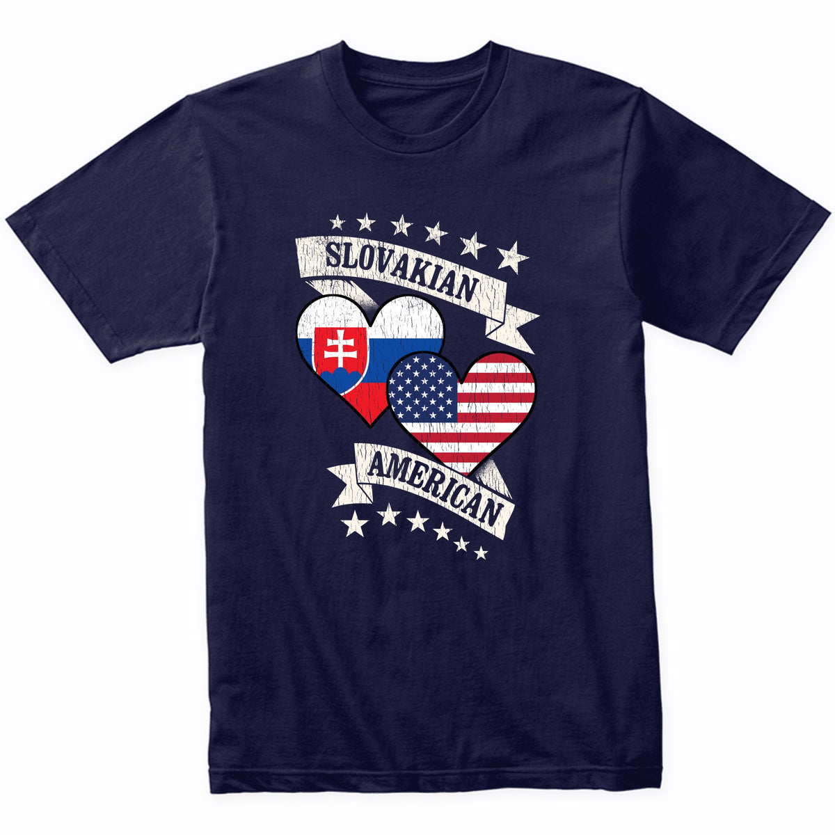 Slovakian American Heart Flags Slovakia America T-Shirt
